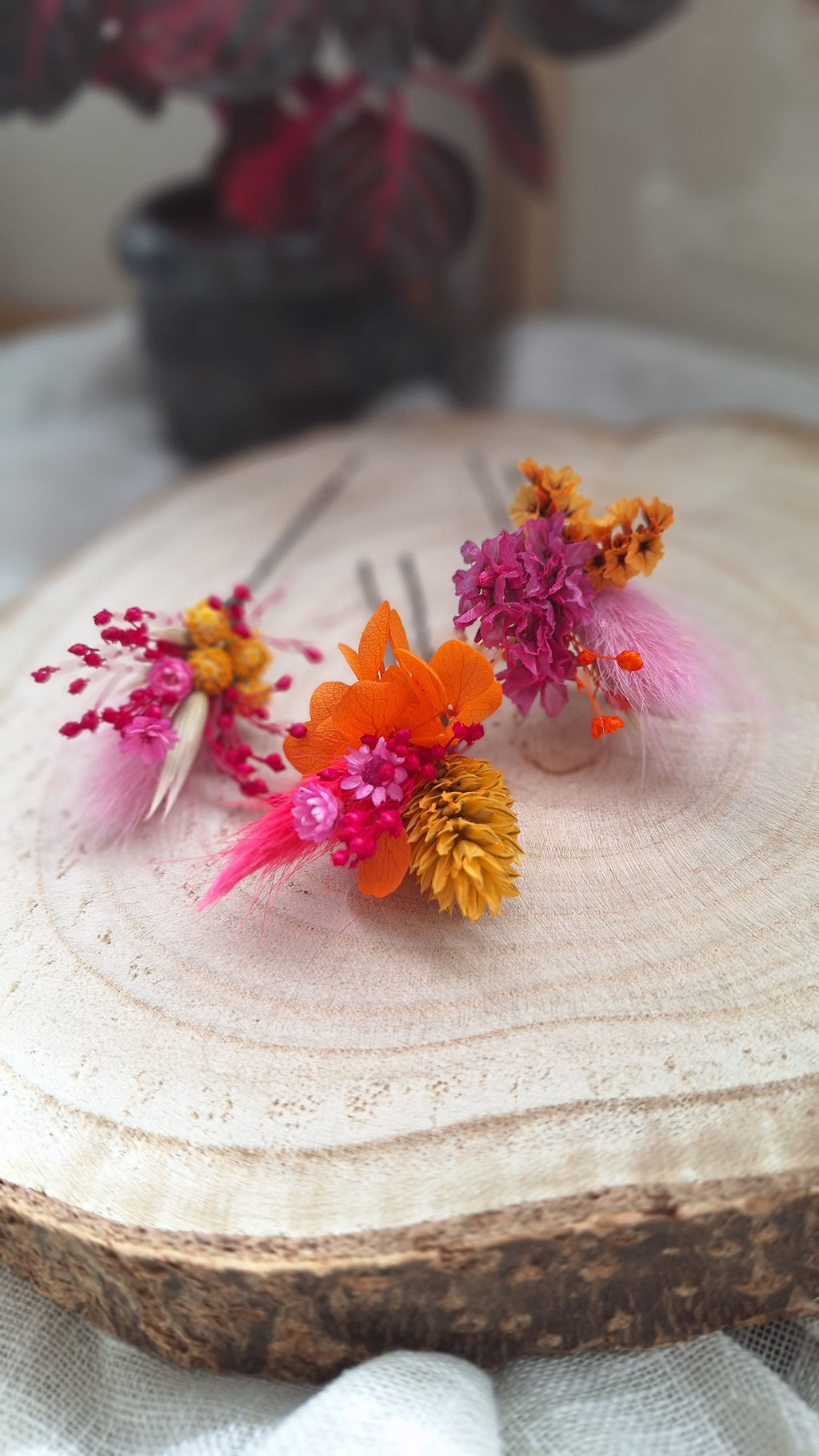 Epingle à chignon fleurie colorée durable - Fleuriste Eure et Loir, fleuriste orne, Fleuriste le perche, Fleuriste Bretoncelles - pics à cheveux