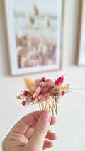 Peigne en fleurs séchées et hortensia stabilisé - colorée  - rose et pêche - livraison france - fleuriste eure et loire - nogent-le-rotrou - la loupe - fleuriste mariage le perche