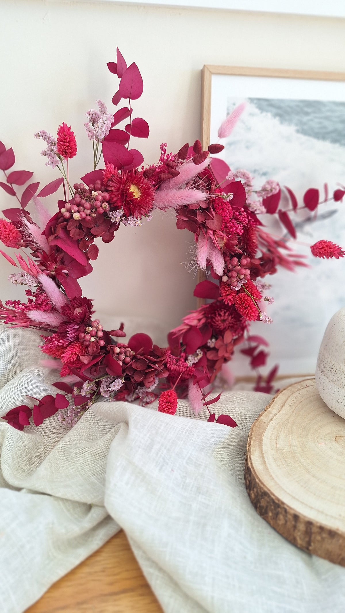 Couronne de fleurs séchées - Framboise