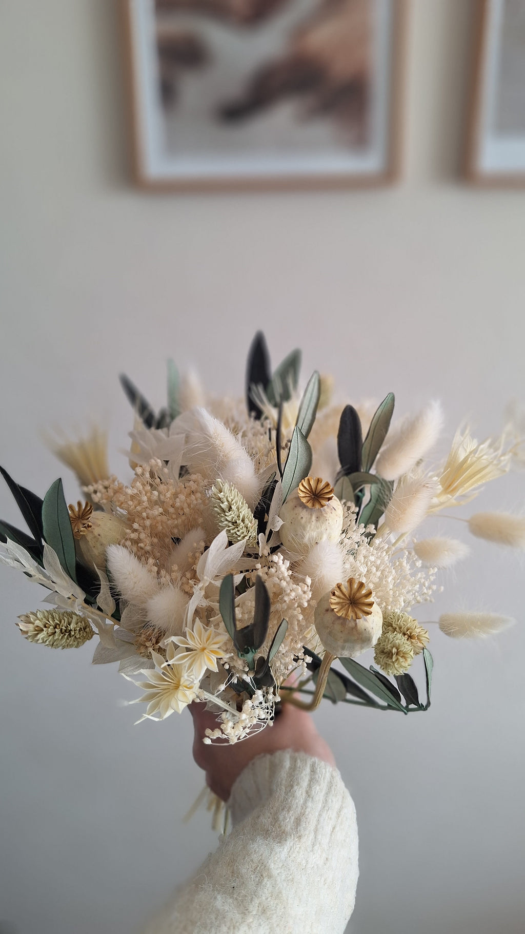 Bouquet fleurs séchées et stabilisées vert et blanc - livraison france