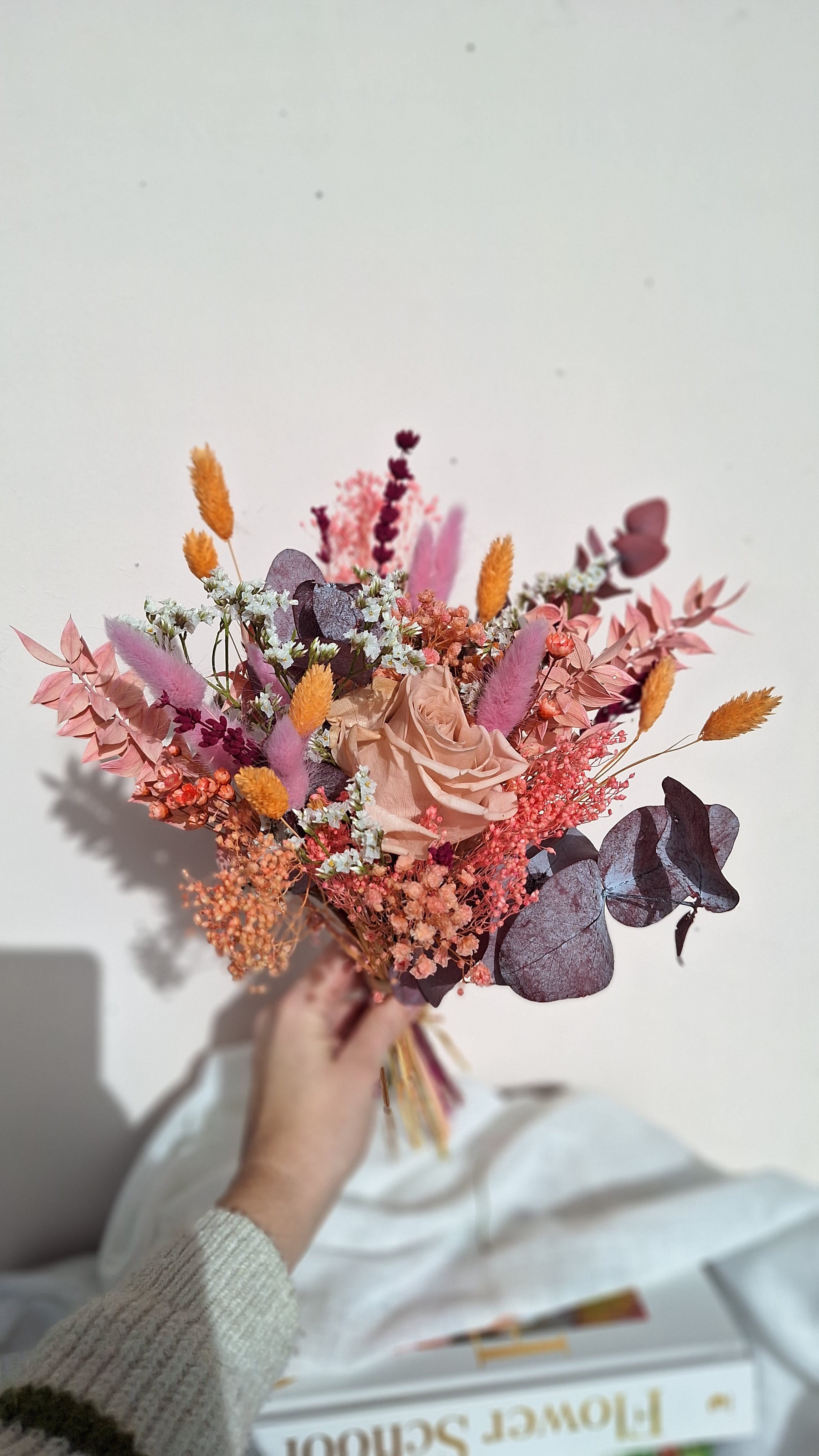 Bouquet de fleurs séchées et stabilisées - coloré- pêche lilas et rose - bouquet printanier - livraison en France