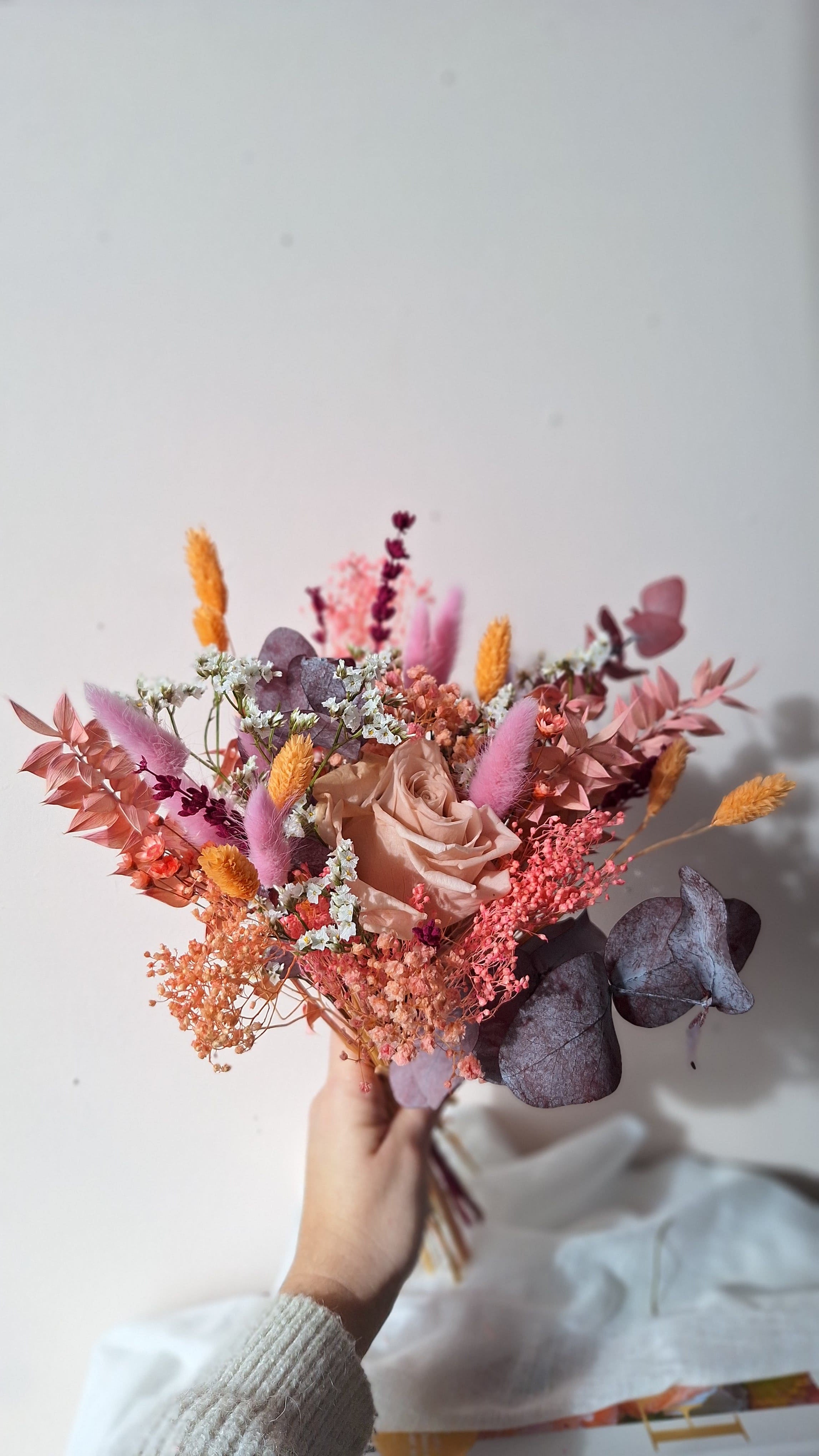 Bouquet de fleurs séchées et stabilisées - coloré- pêche lilas et rose - bouquet printanier - livraison en France
