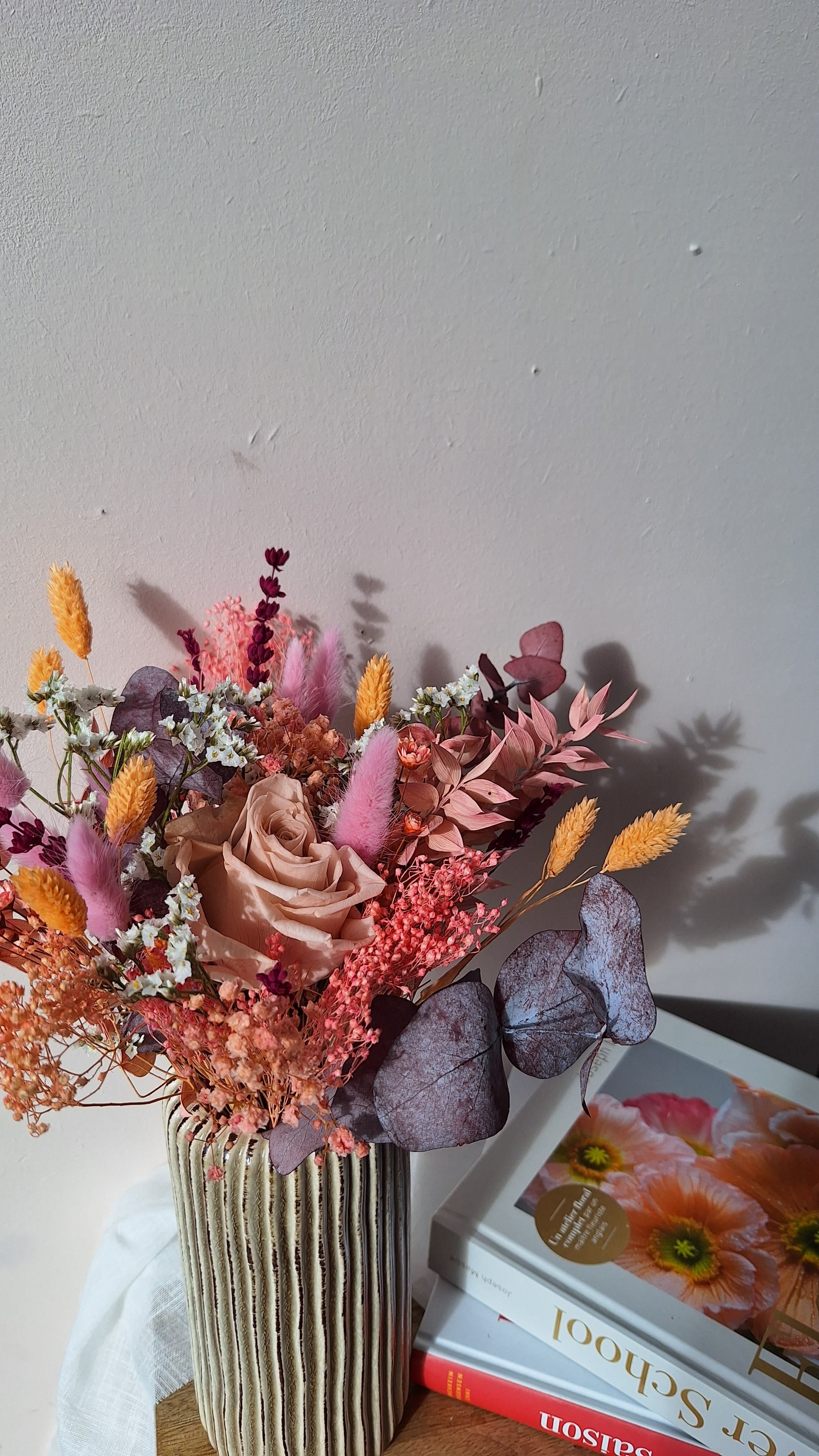 Bouquet de fleurs séchées et stabilisées - coloré- pêche lilas et rose - bouquet printanier - livraison en France