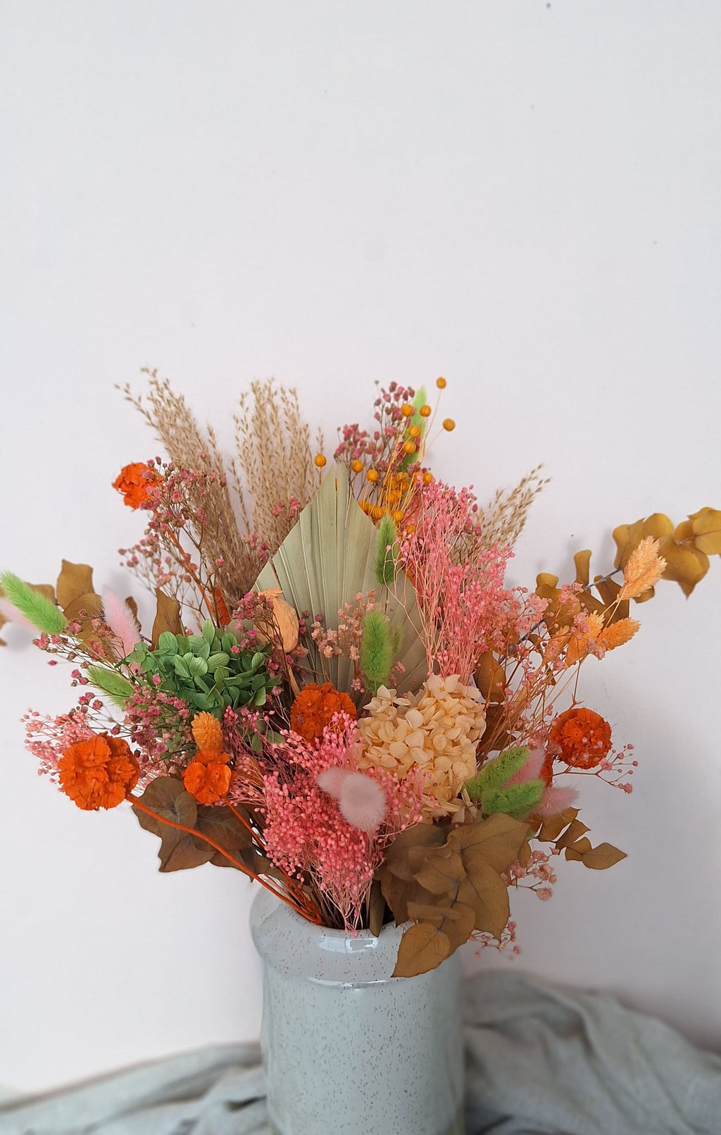 Bouquet de fleurs séchées et stabilisé - coloré- pêche orange vert et rose - bouquet printanier - livraison en France