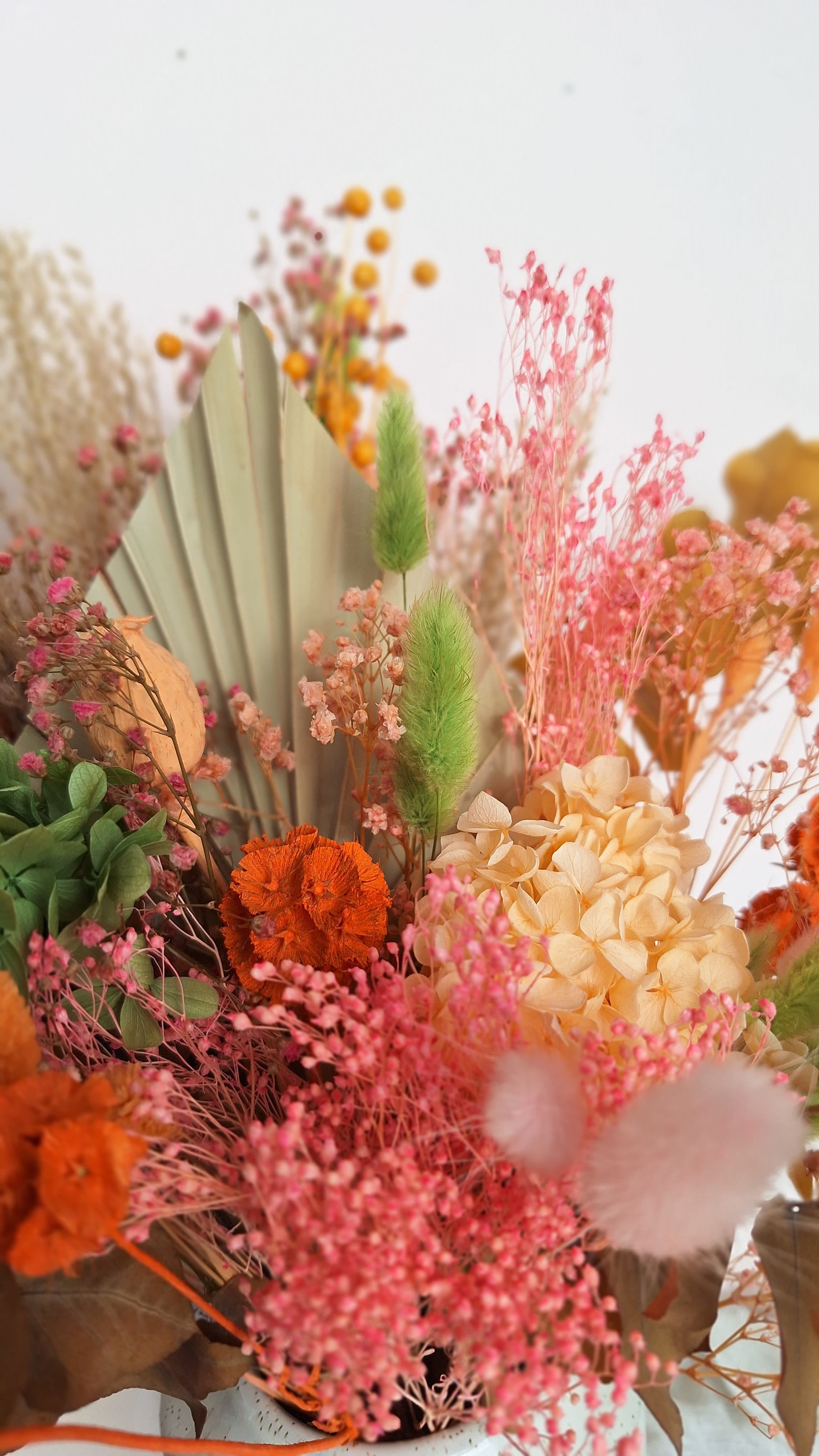 Bouquet de fleurs séchées et stabilisé - coloré- pêche orange vert et rose - bouquet printanier - livraison en France