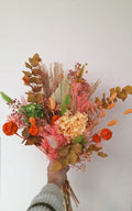 Bouquet de fleurs séchées et stabilisé - coloré- pêche orange vert et rose - bouquet printanier - livraison en France