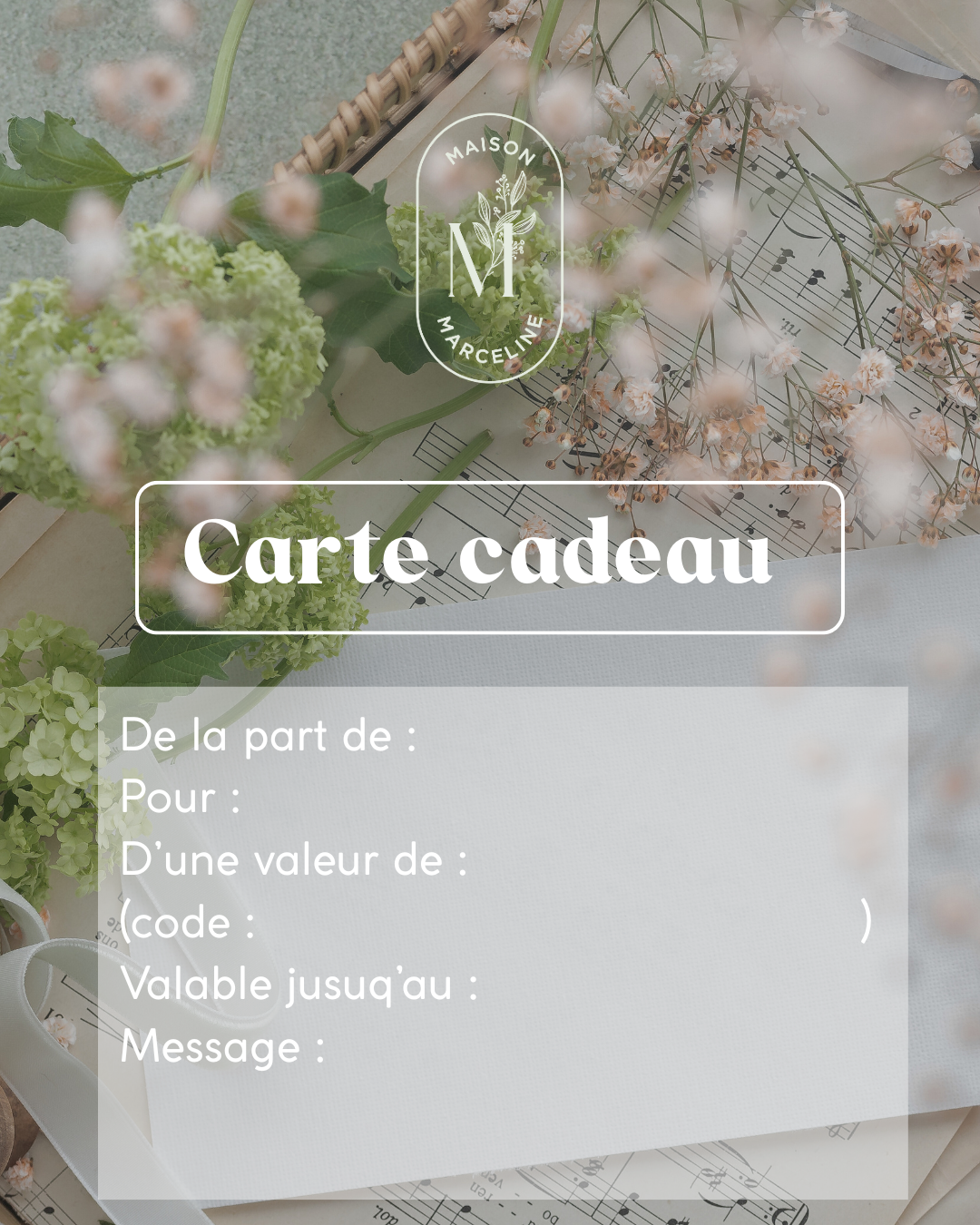 Carte cadeau fleurie - Maison Marceline