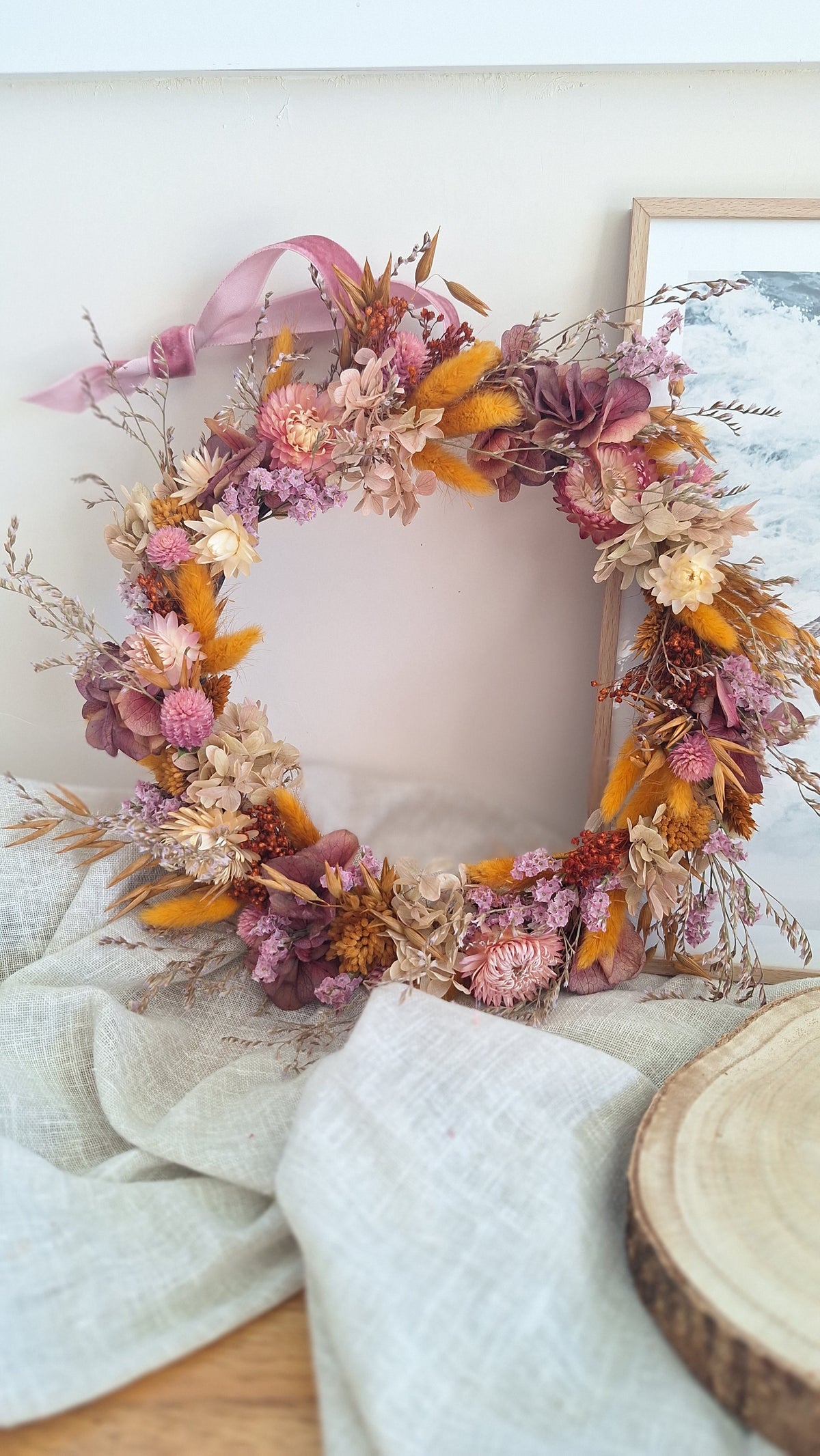 Couronne de fleurs séchées automnal - livraison France