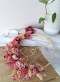 Couronne de fleurs séchées rose - Love - idée cadeau saint valentin