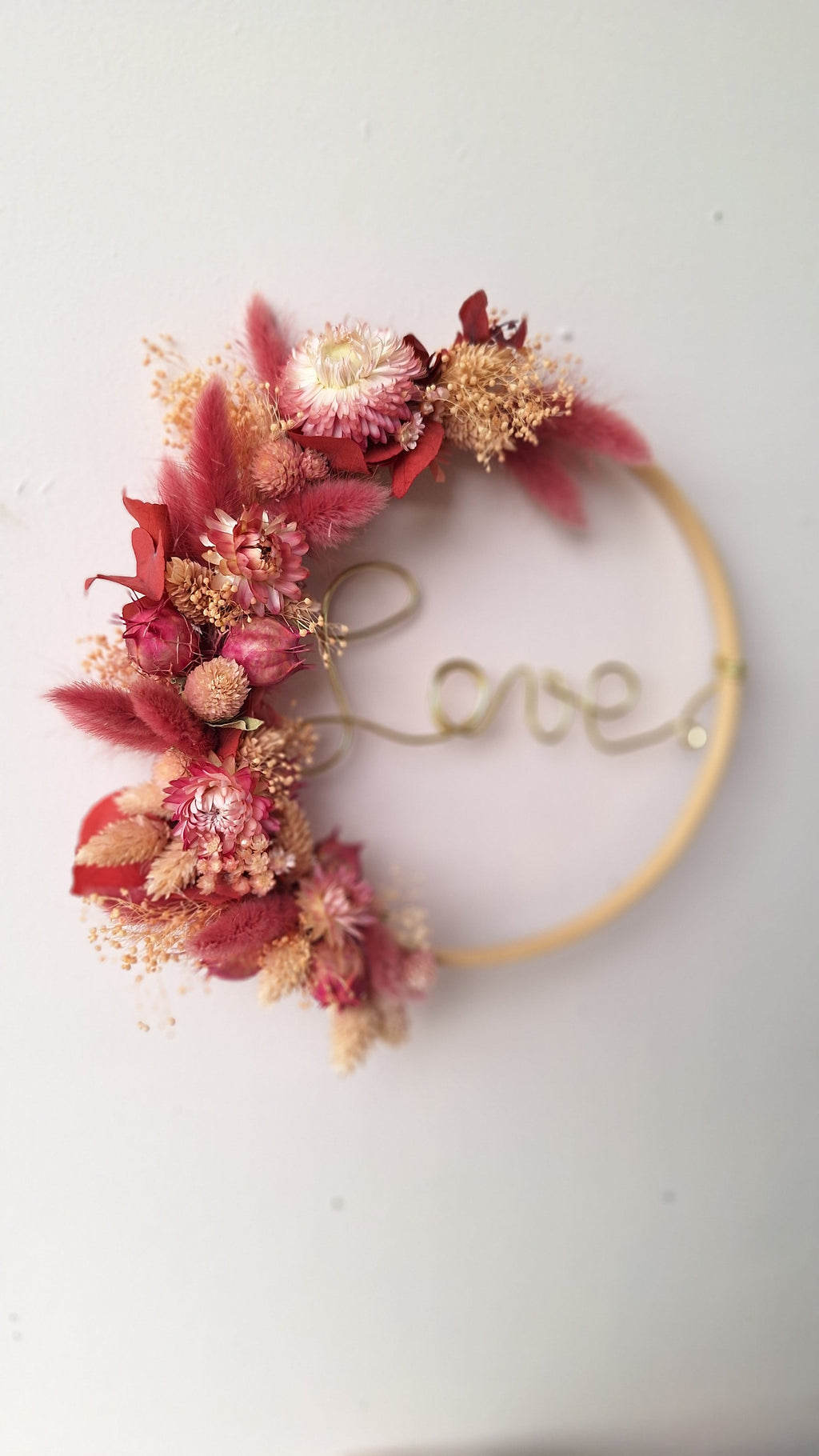 Couronne de fleurs séchées rose - Love - idée cadeau saint valentin