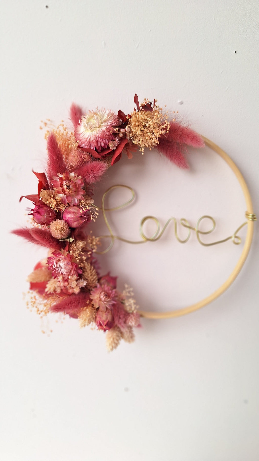 Couronne de fleurs séchées rose - Love - idée cadeau saint valentin