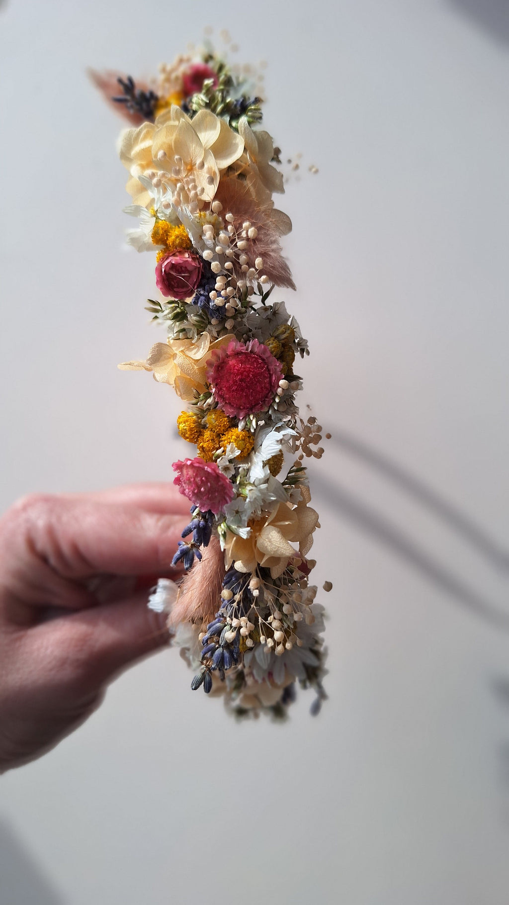 Couronne de tête en fleurs séchées rose pêche et lavande- mariage 
