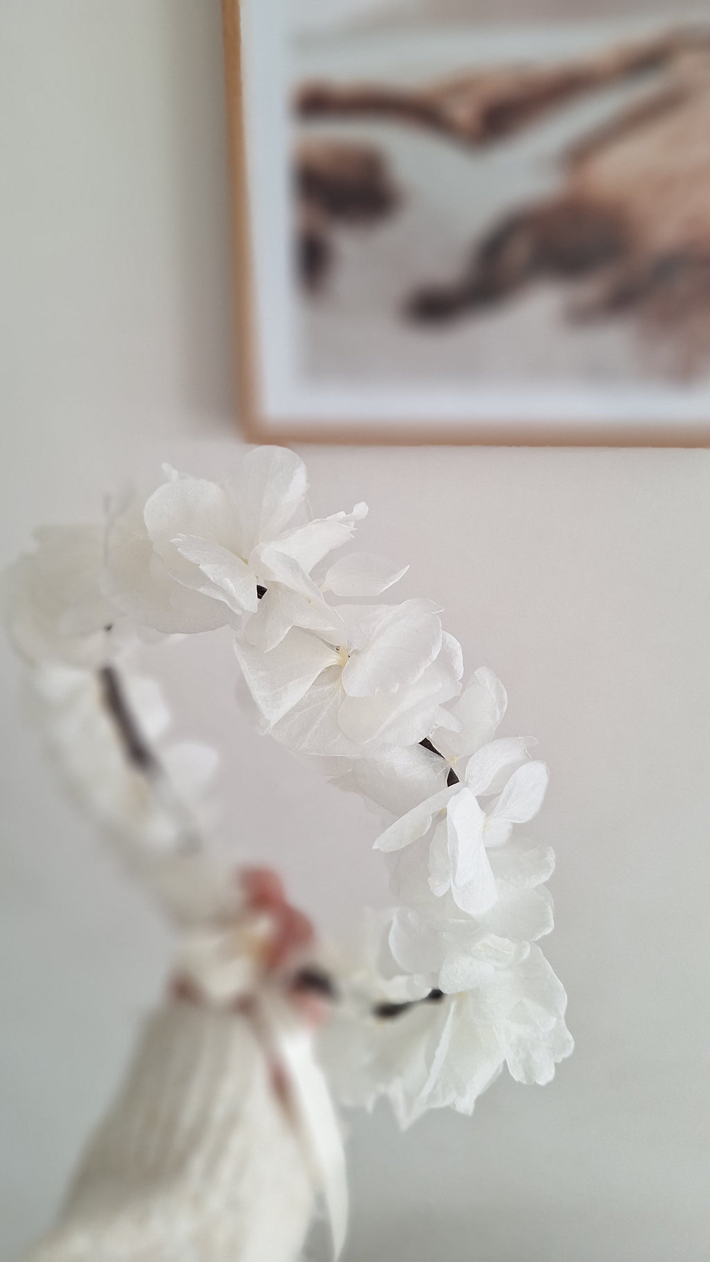 Couronne d'hortensia stabilisé blanc - livraison rance- fleuriste normandie - fleuriste mariage eure et loire - fleuriste le perche - fleurs stabilisées mariage