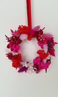 Couronne de fleurs séchées rose et rouge- idée cadeau saint valentin