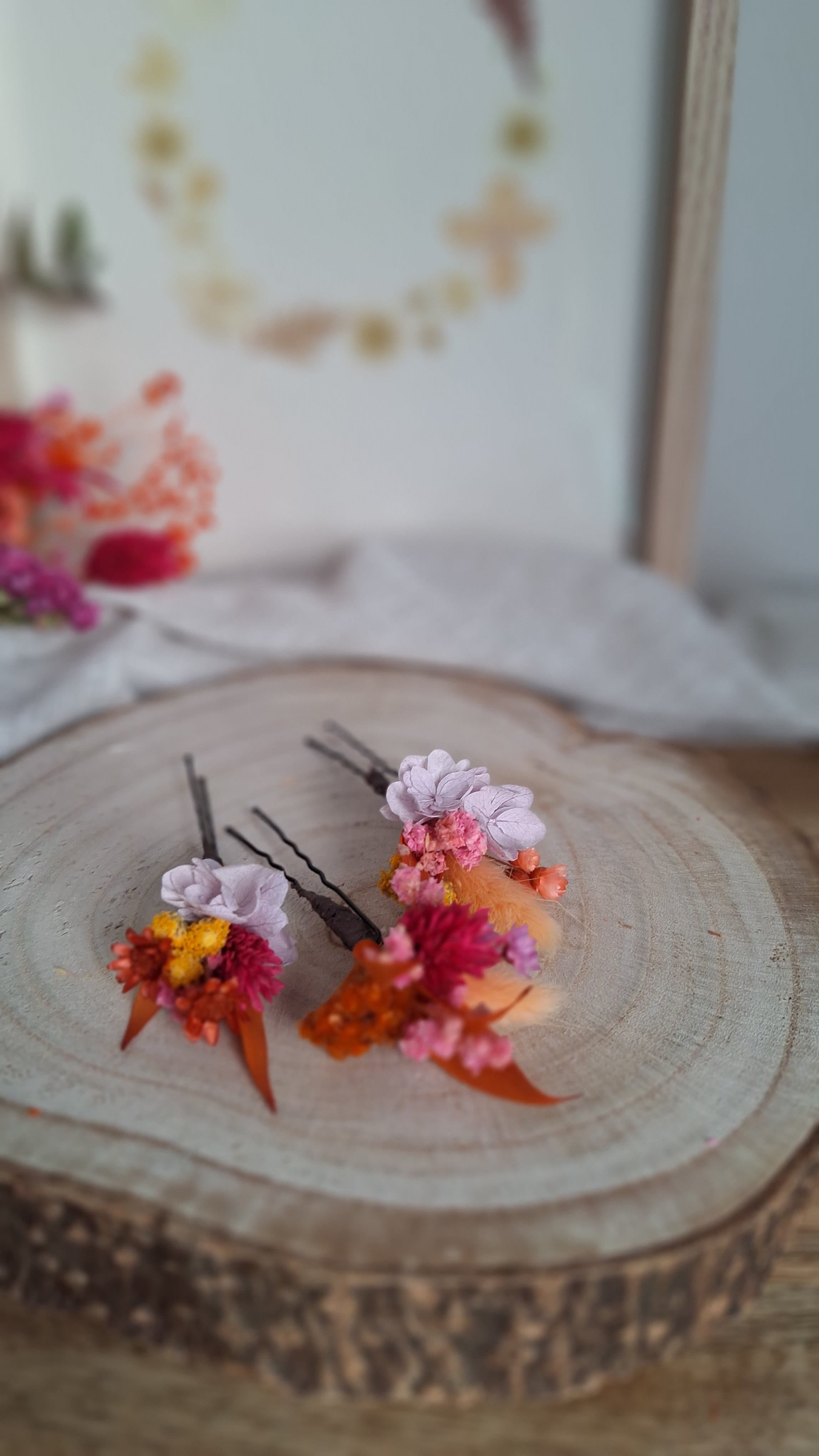 3 Pics à cheveux en fleurs séchées et stabilisée - Thaïs