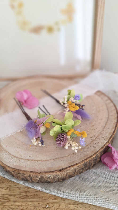 Pics à cheveux en fleurs séchées printemps- Fleuriste Eure et Loir - Fleuriste Bretoncelles - Fleuriste Le Perche - Livraison France