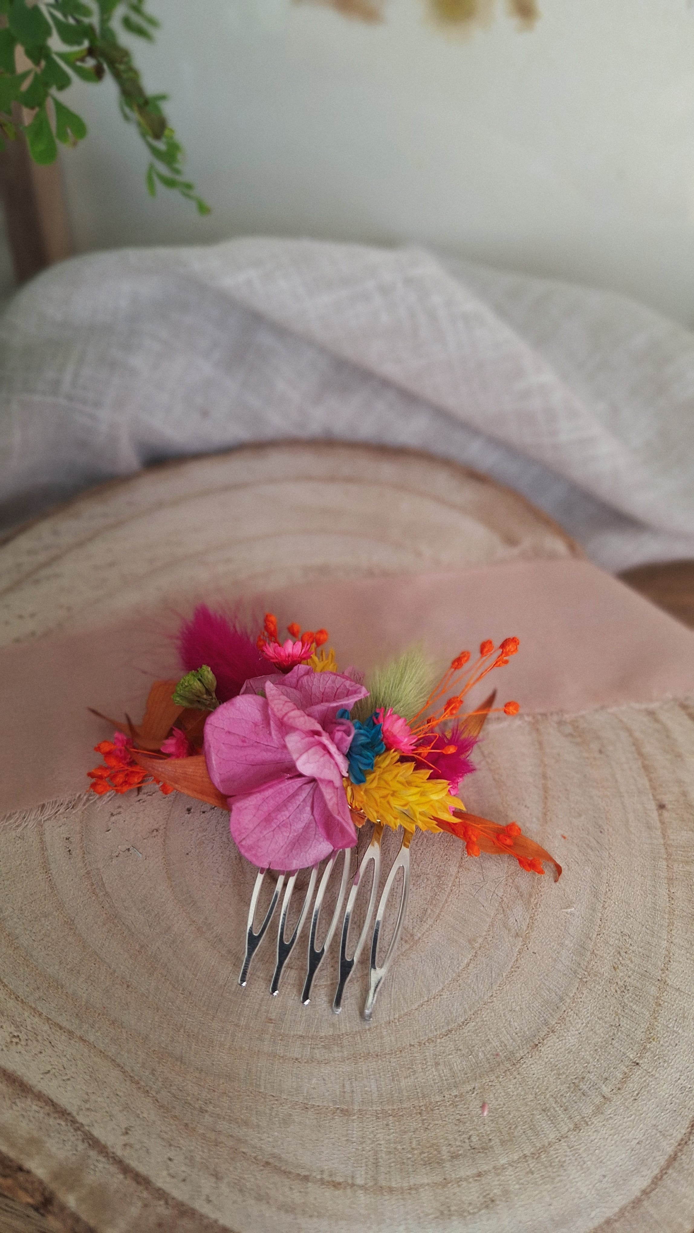 Mini Peigne en fleurs séchées - Multicolore