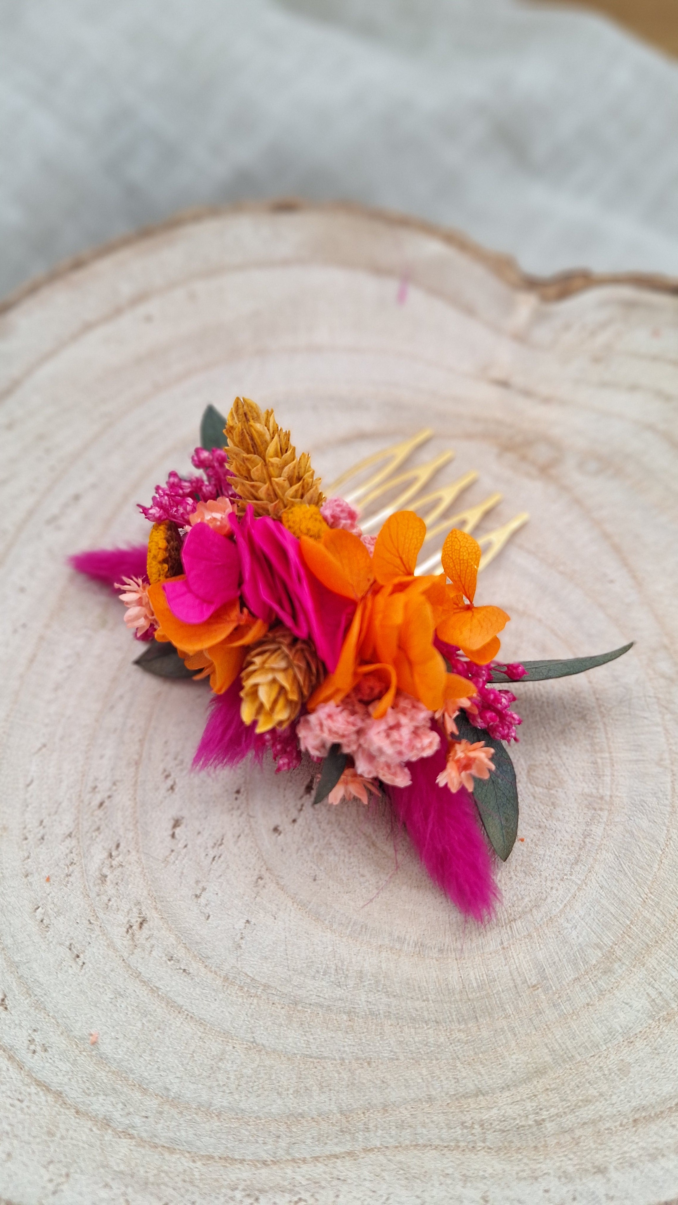 Peigne en fleurs séchées coloré - Mariage Eure et Loir La loupe