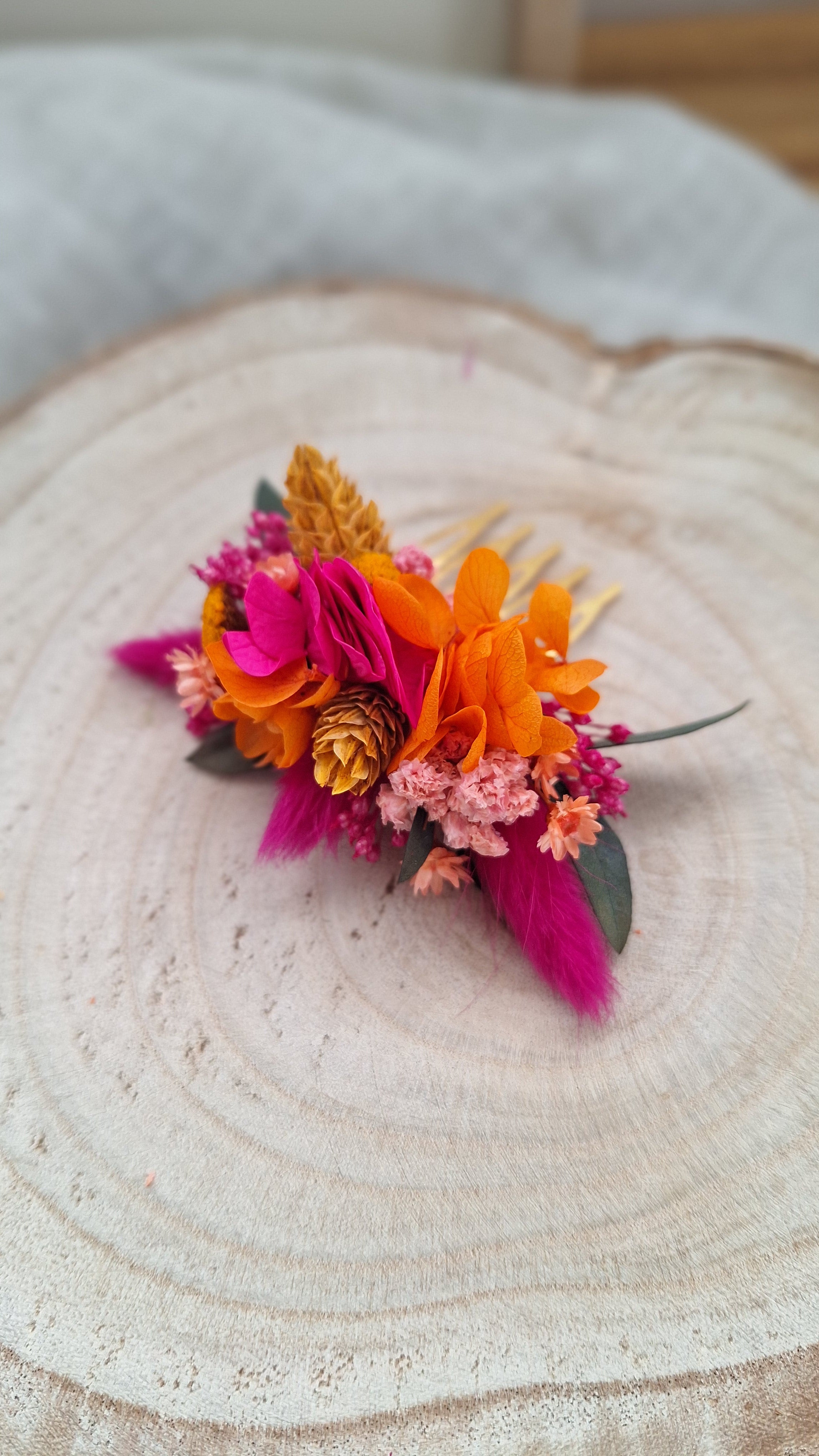 Peigne en fleurs séchées coloré - Mariage Eure et Loir Le perche