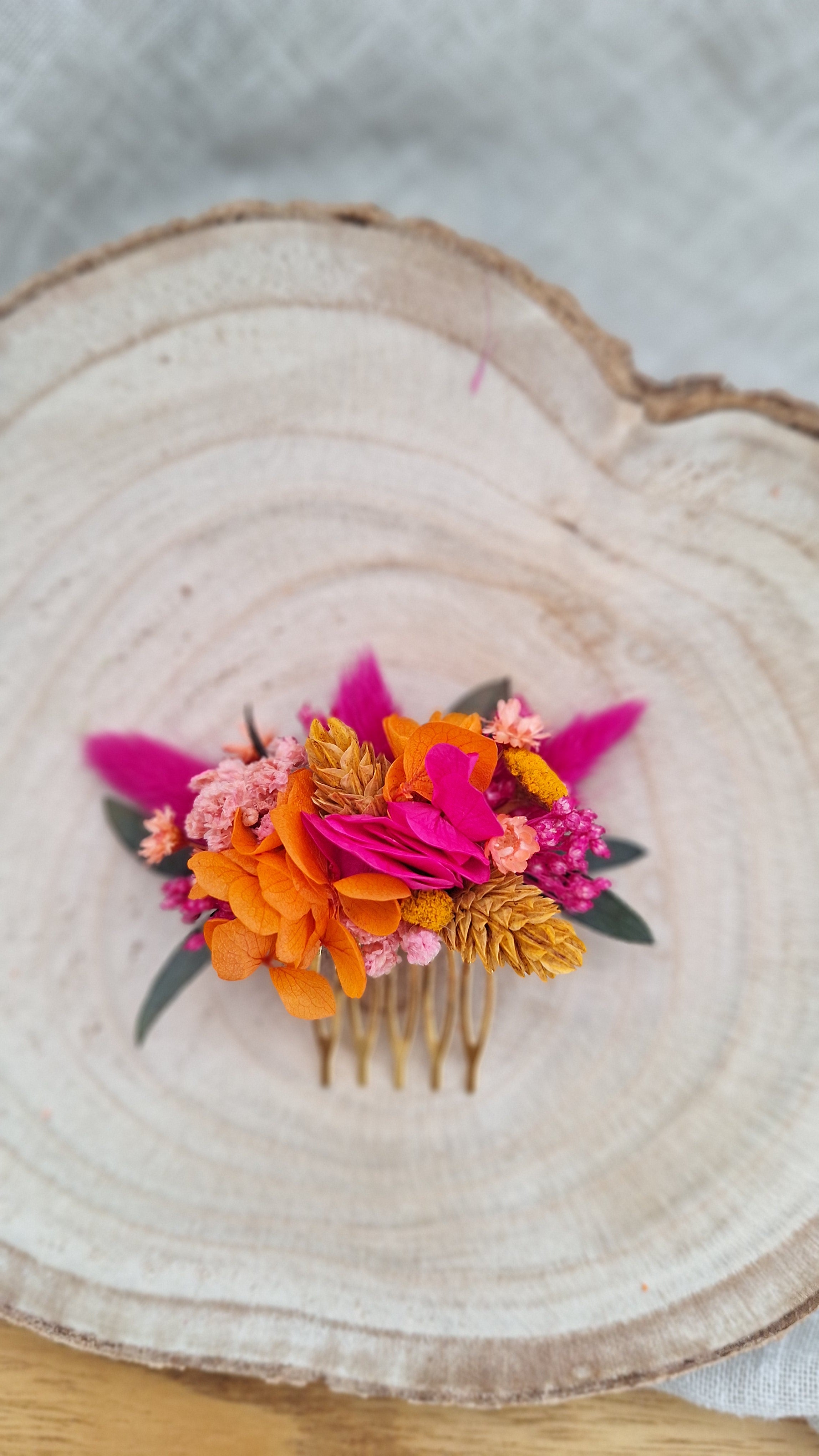 Peigne en fleurs séchées coloré - Mariage Eure et Loir