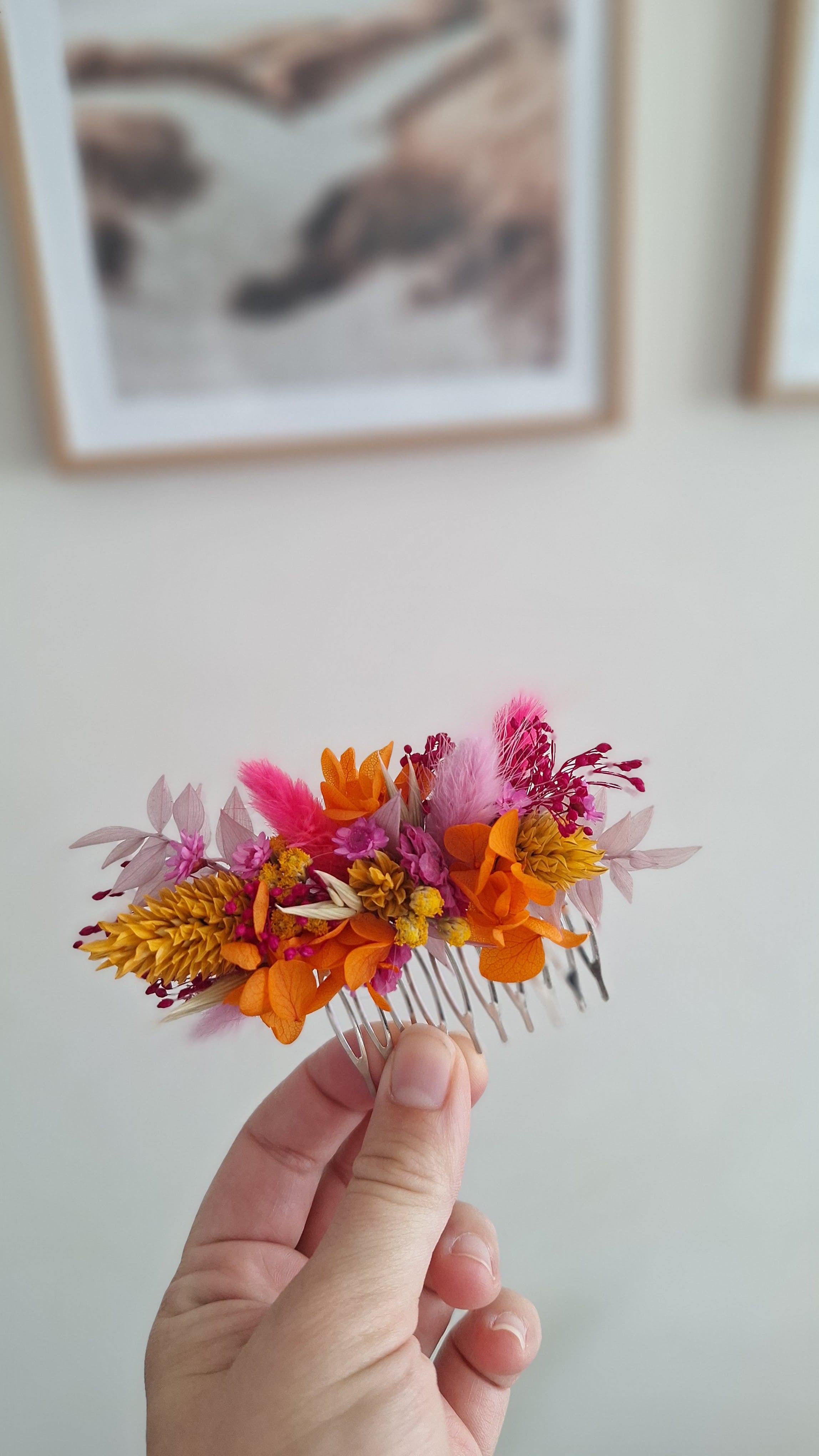Peigne coloré en fleurs séchées durable - Fleuriste Eure et Loir, fleuriste orne, Fleuriste le perche, Fleuriste Bretoncelles - nogent le rotrou - bellême - mortagne-au-perche