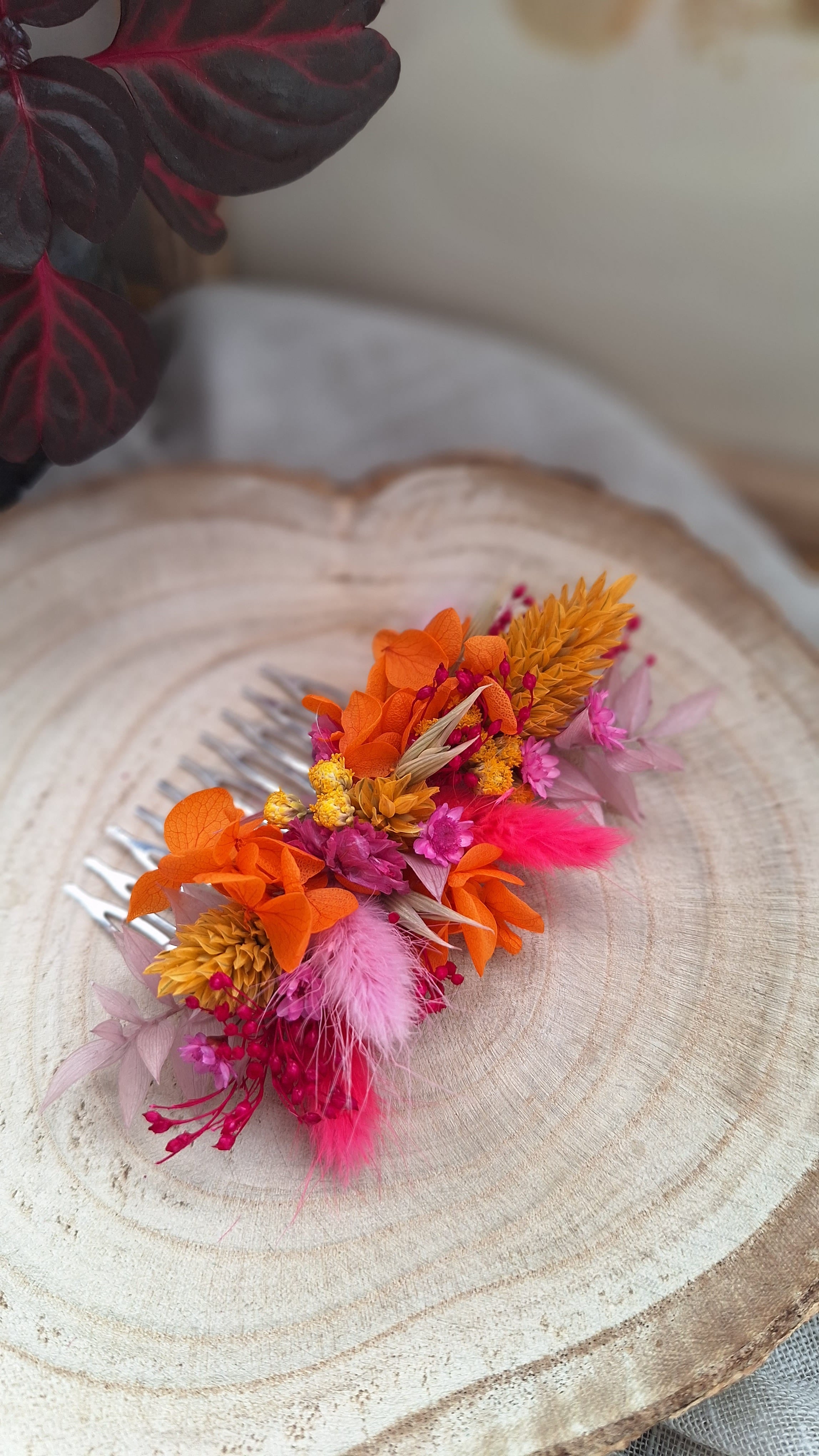 Peigne coloré en fleurs séchées durable - Fleuriste Eure et Loir, fleuriste orne, Fleuriste le perche, Fleuriste Bretoncelles