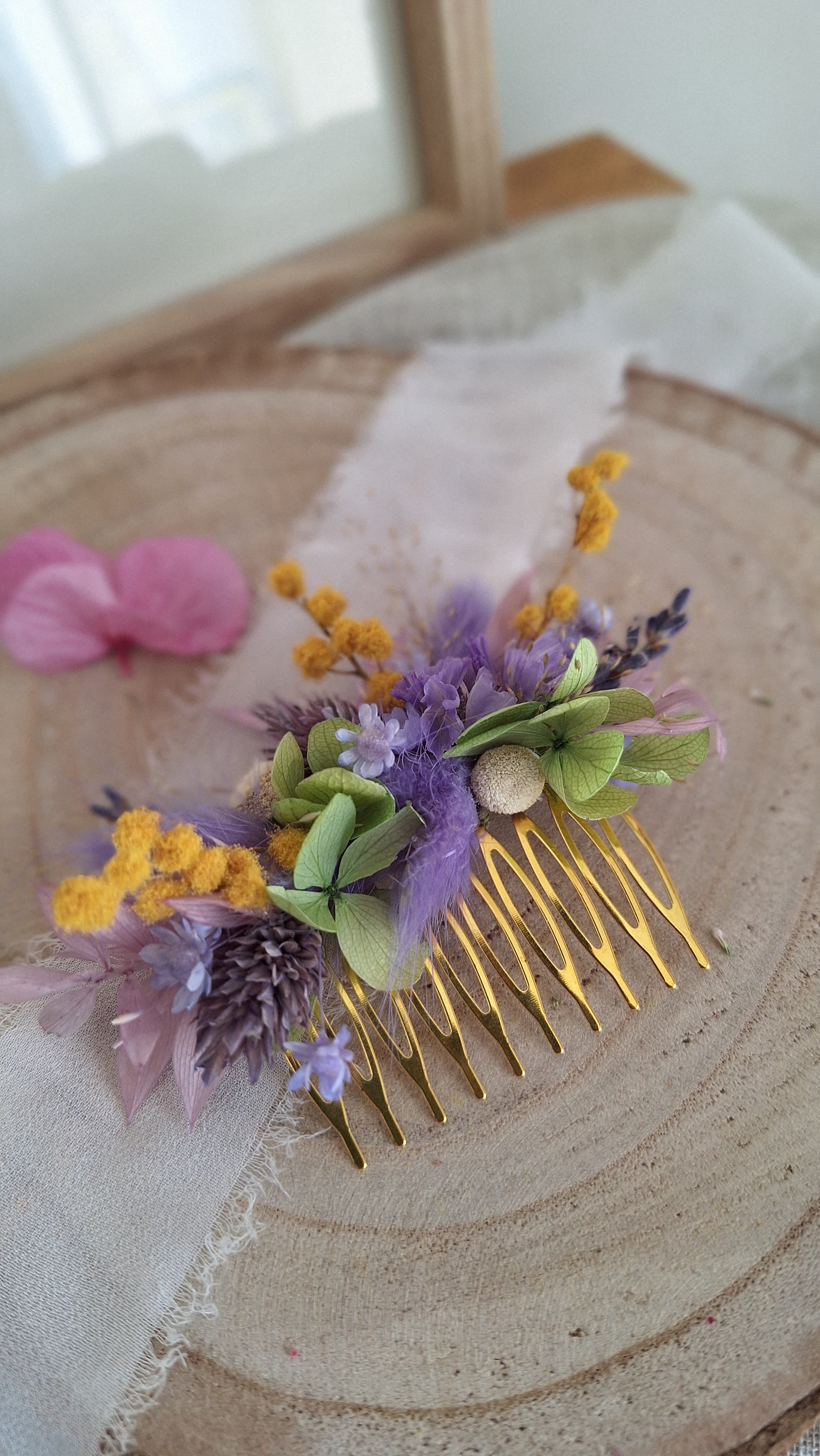 Peigne en fleurs séchées - Fleuriste Eure et Loir - Fleuriste Bretoncelles - Fleuriste Le Perche - Livraison France