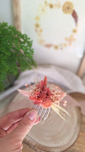 Petit peigne en fleurs séchées et stabilisées, vieux rose, rose et blanc doux et poétique - Livraison france - fleuriste le perche