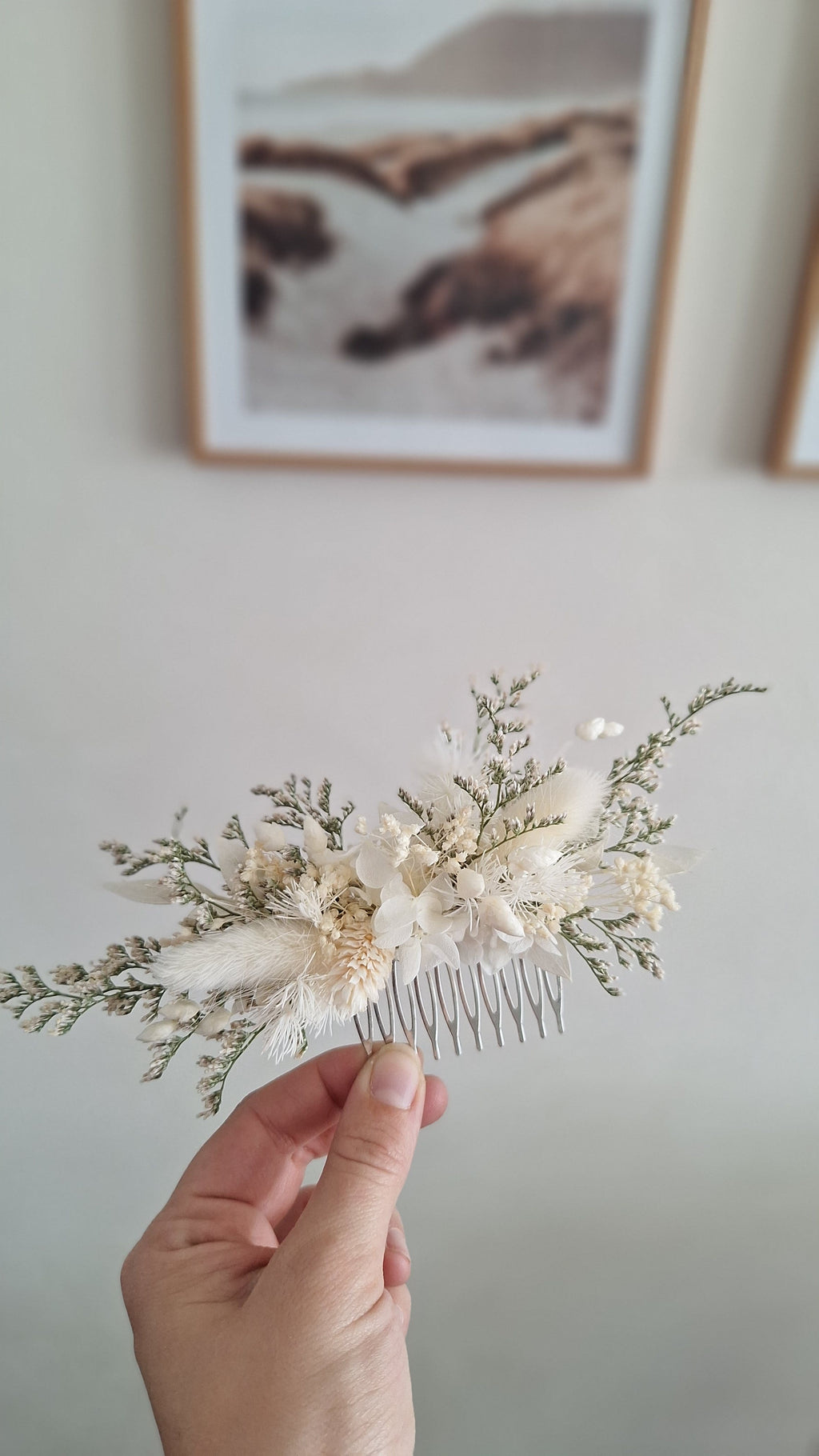 Peigne en fleurs séchées blanches - mariage - livraison france