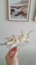Peigne en fleurs séchées blanches - mariage - livraison france