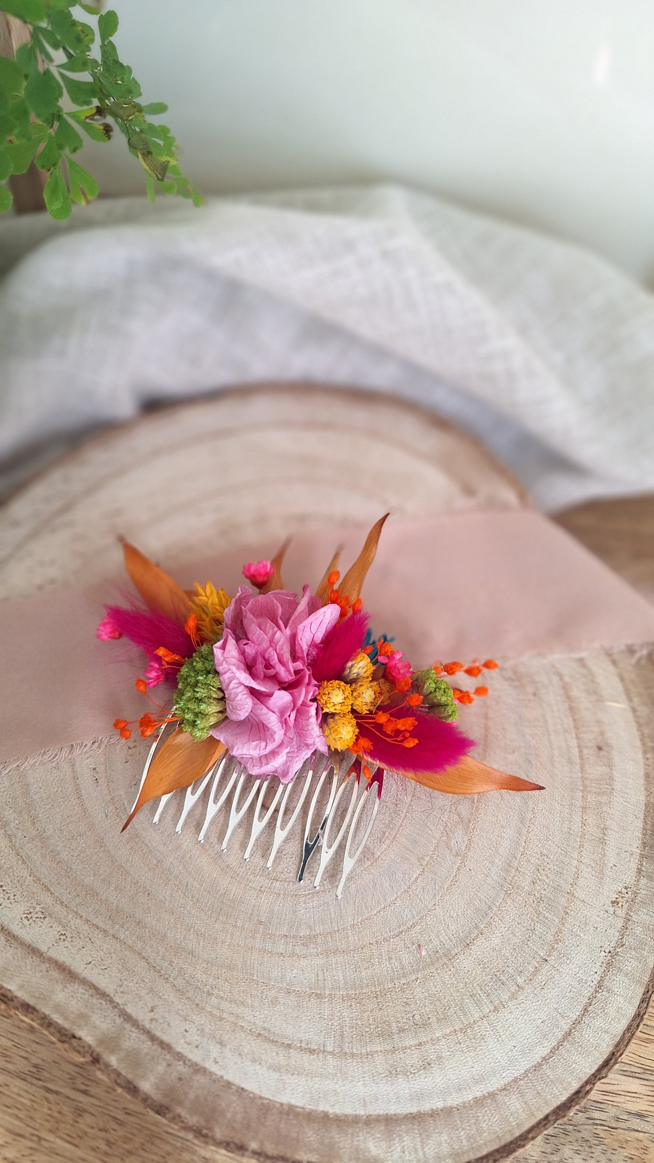 Peigne en fleurs séchées - Multicolore