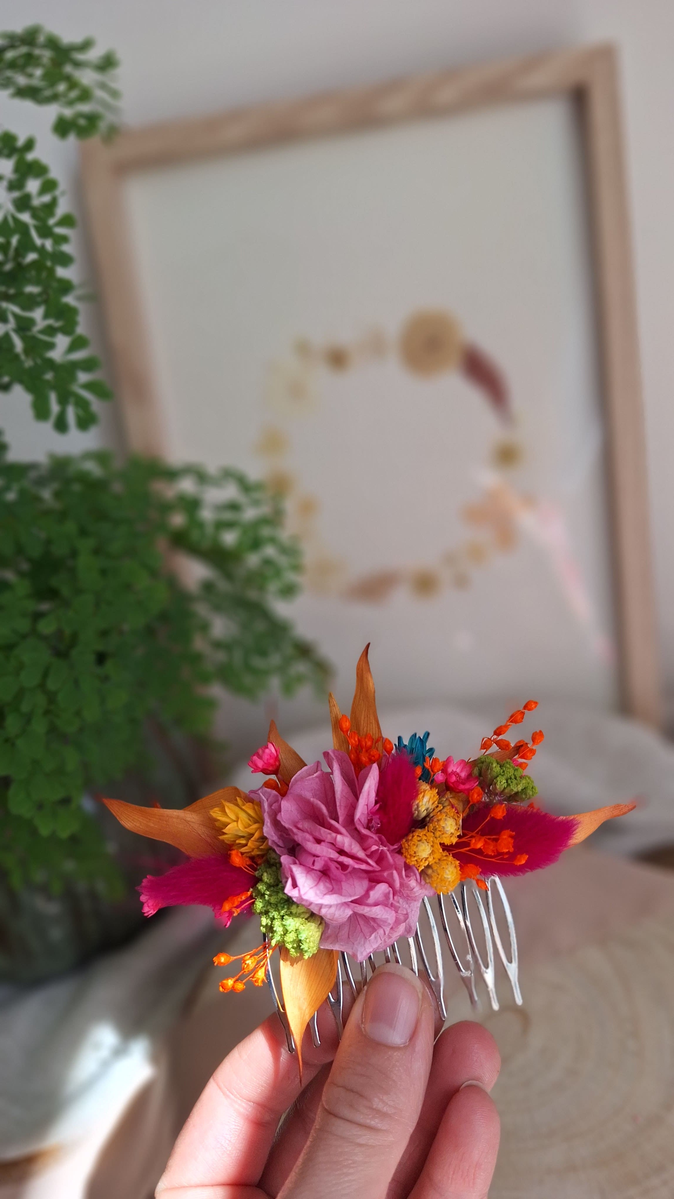 Peigne en fleurs séchées - Multicolore