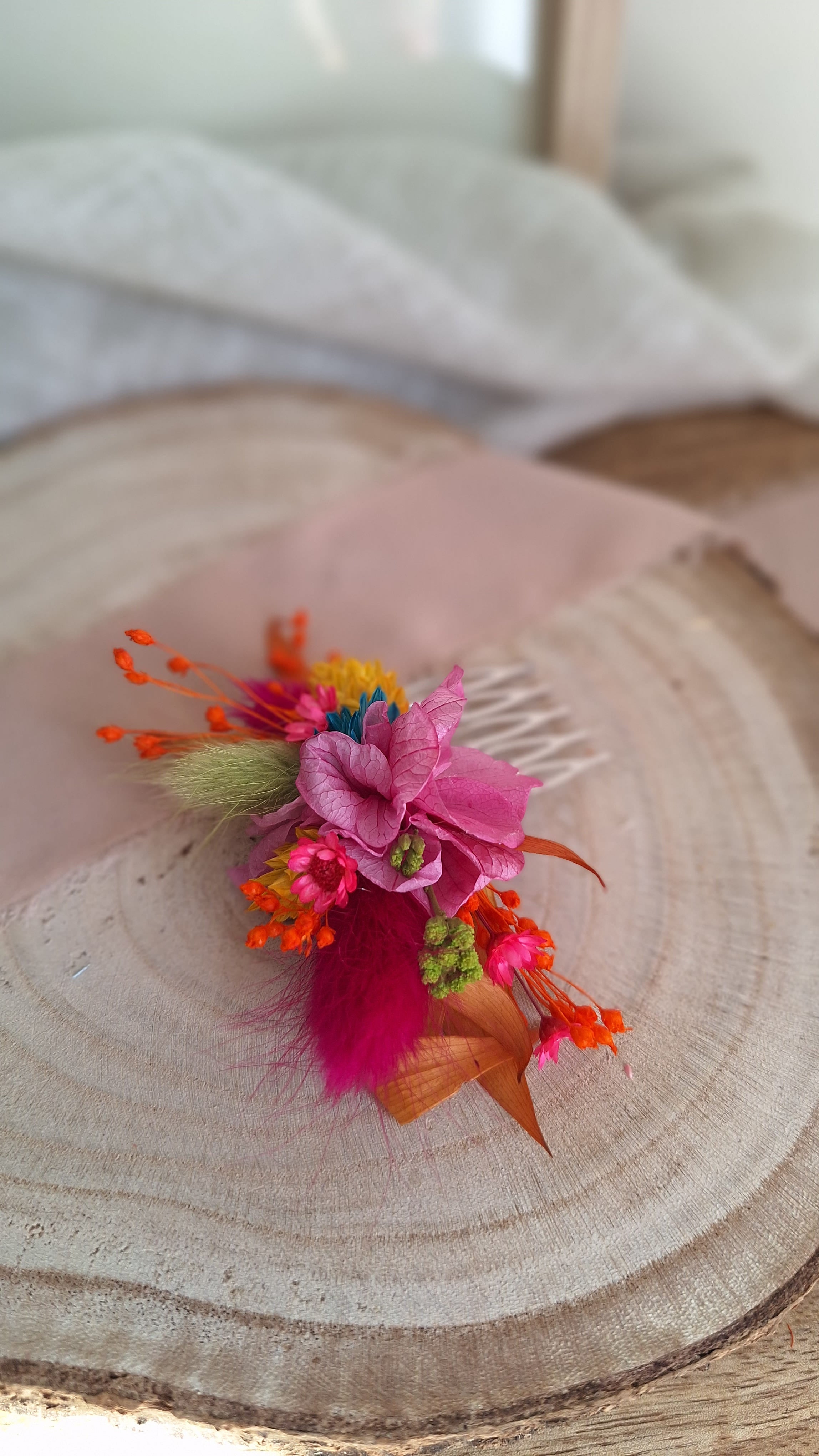 Peigne en fleurs séchées - Multicolore