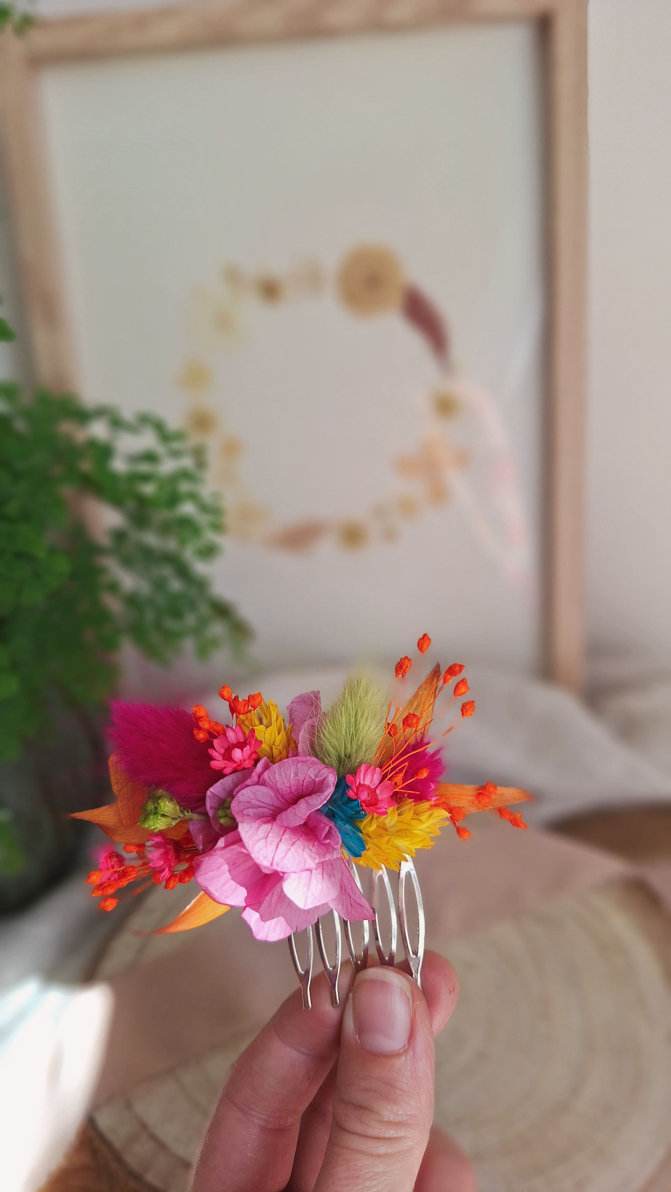 Mini Peigne en fleurs séchées - Multicolore