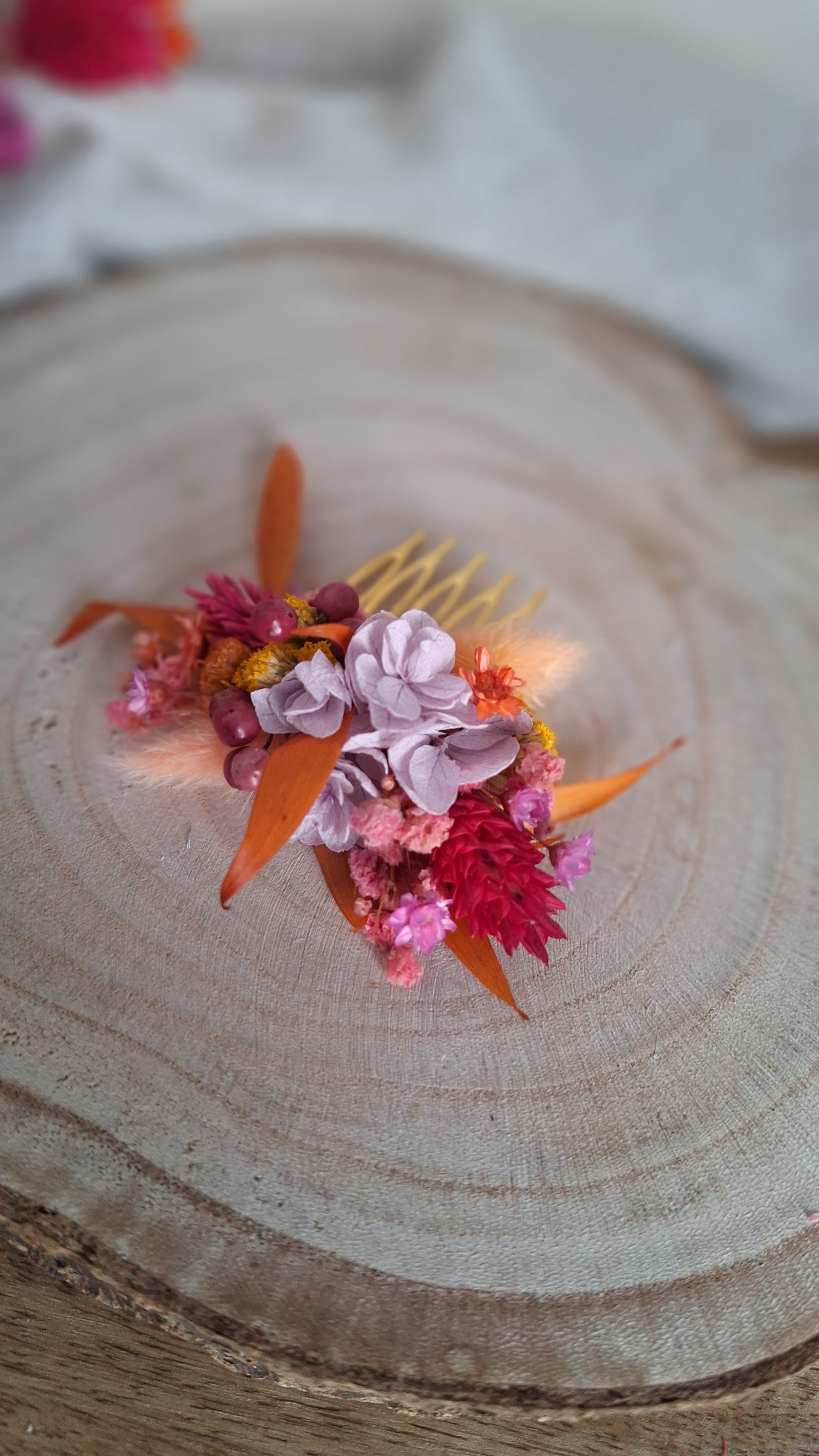 Mini Peigne en fleurs séchées - Thaïs