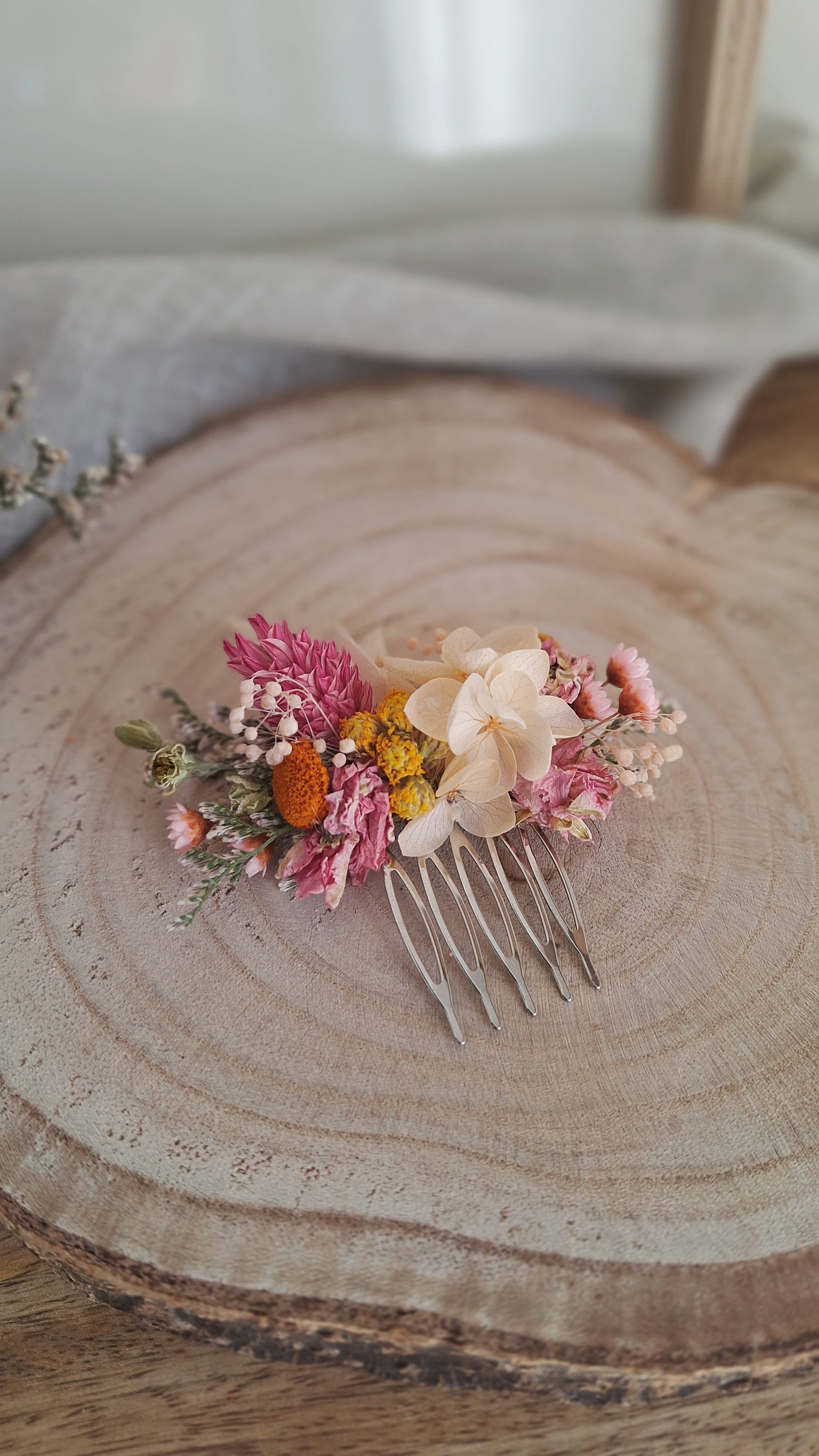 Mini Peigne en fleurs séchées - Printemps