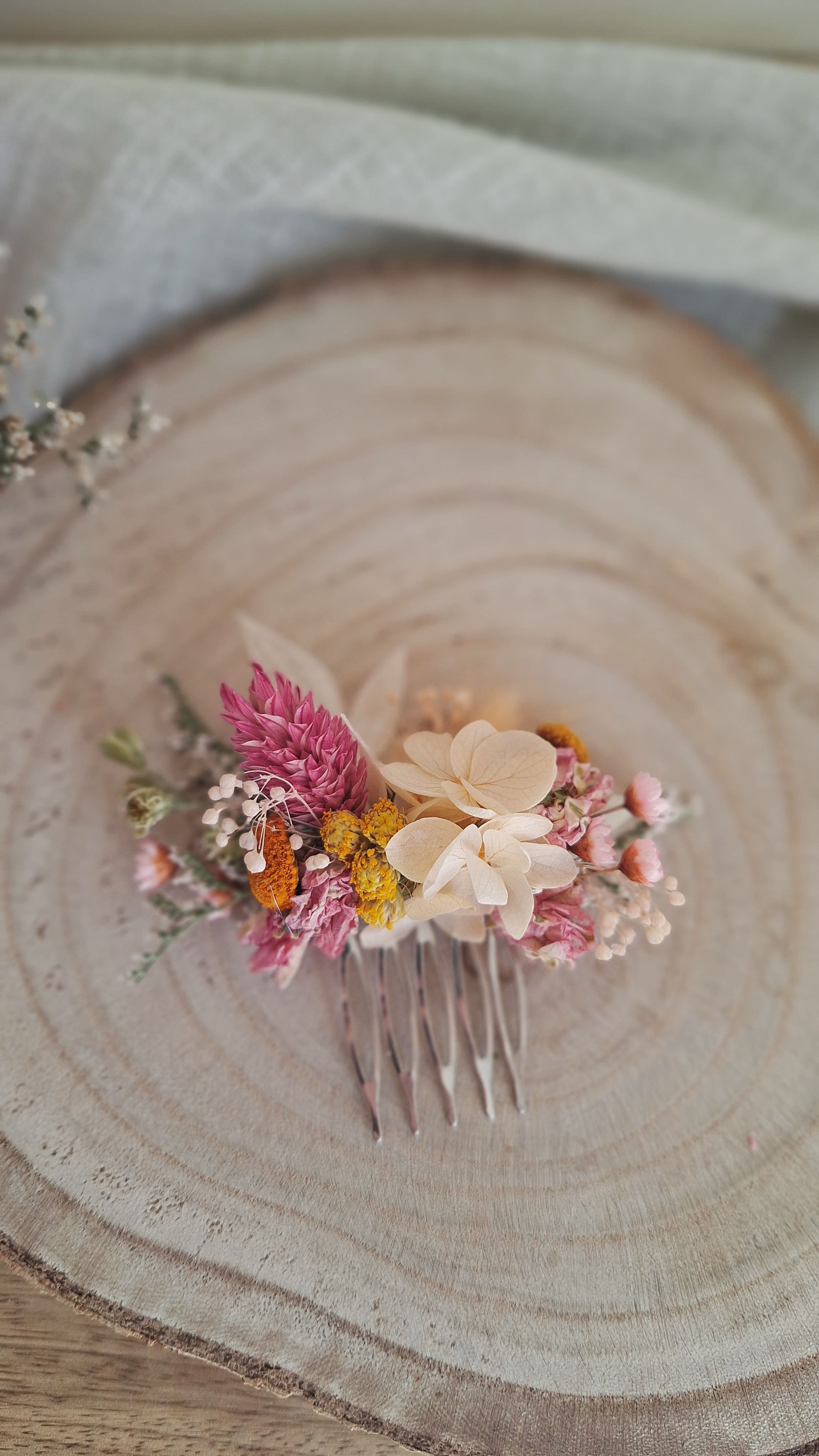 Mini Peigne en fleurs séchées - Printemps
