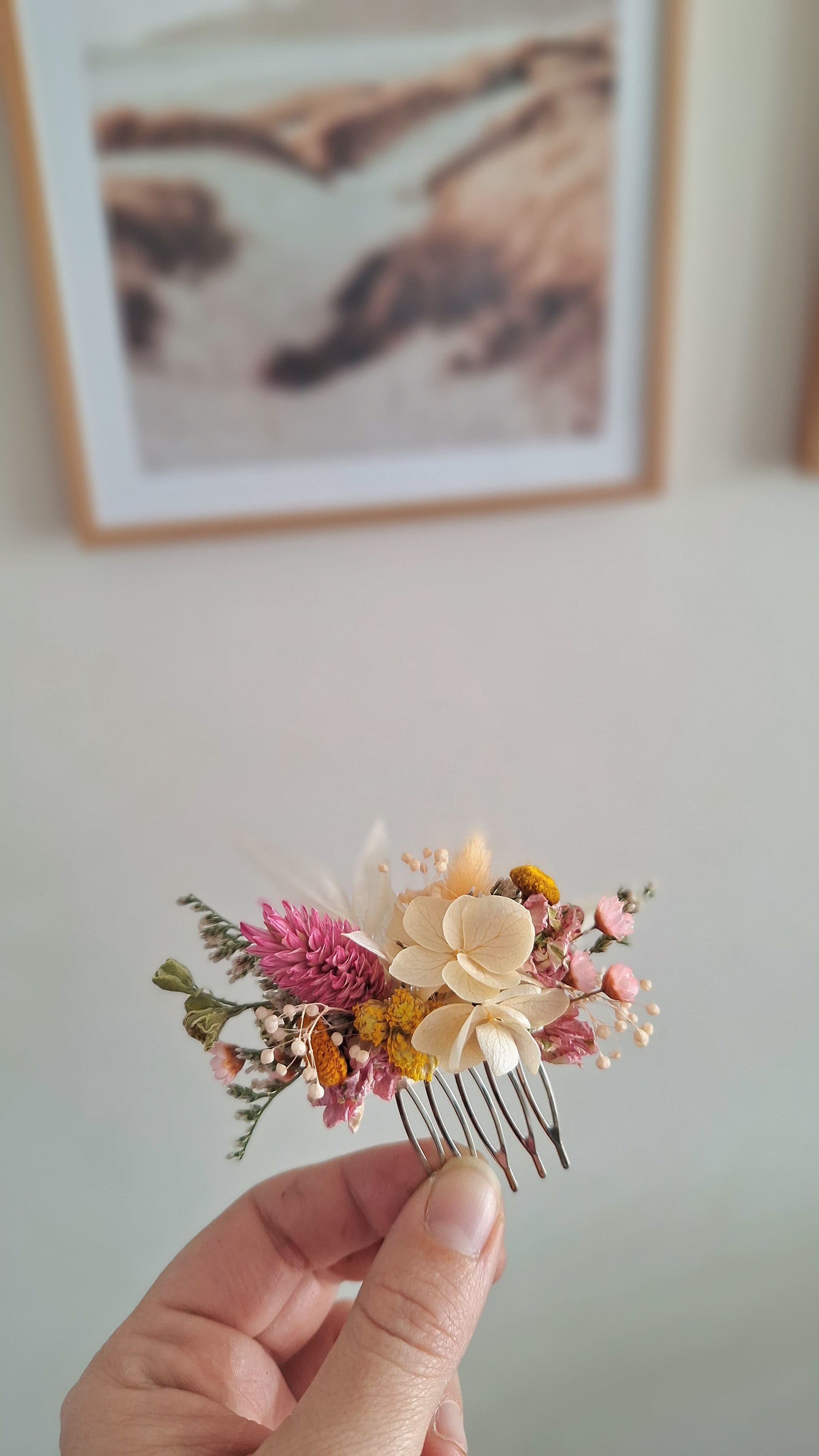 Mini Peigne en fleurs séchées - Printemps
