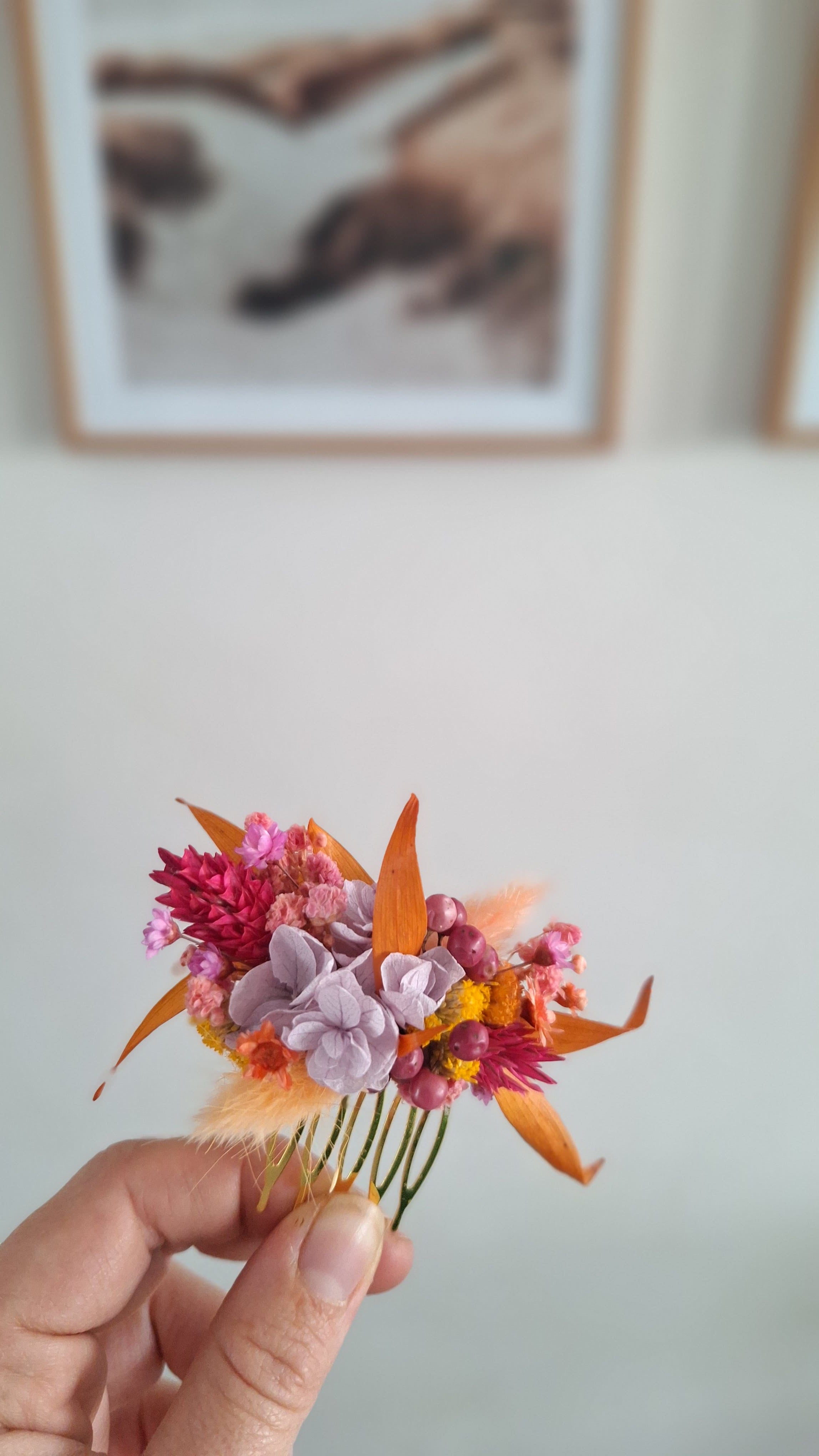 Mini Peigne en fleurs séchées - Thaïs