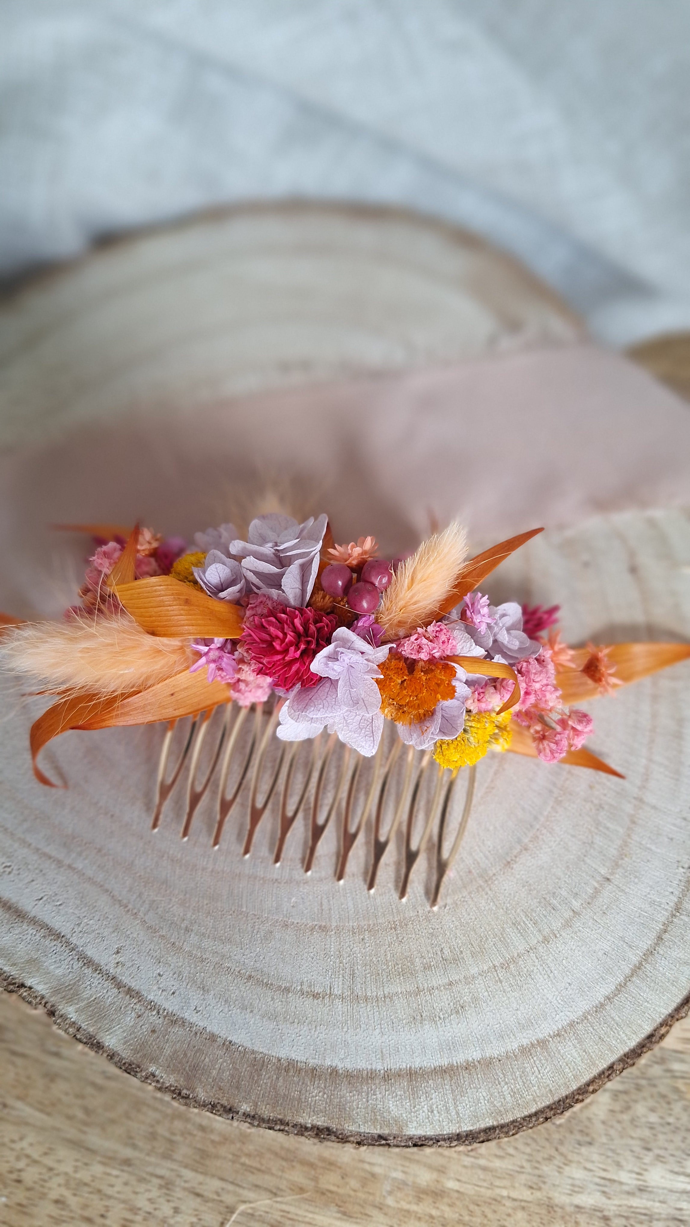 Peigne en fleurs séchées - Thaïs