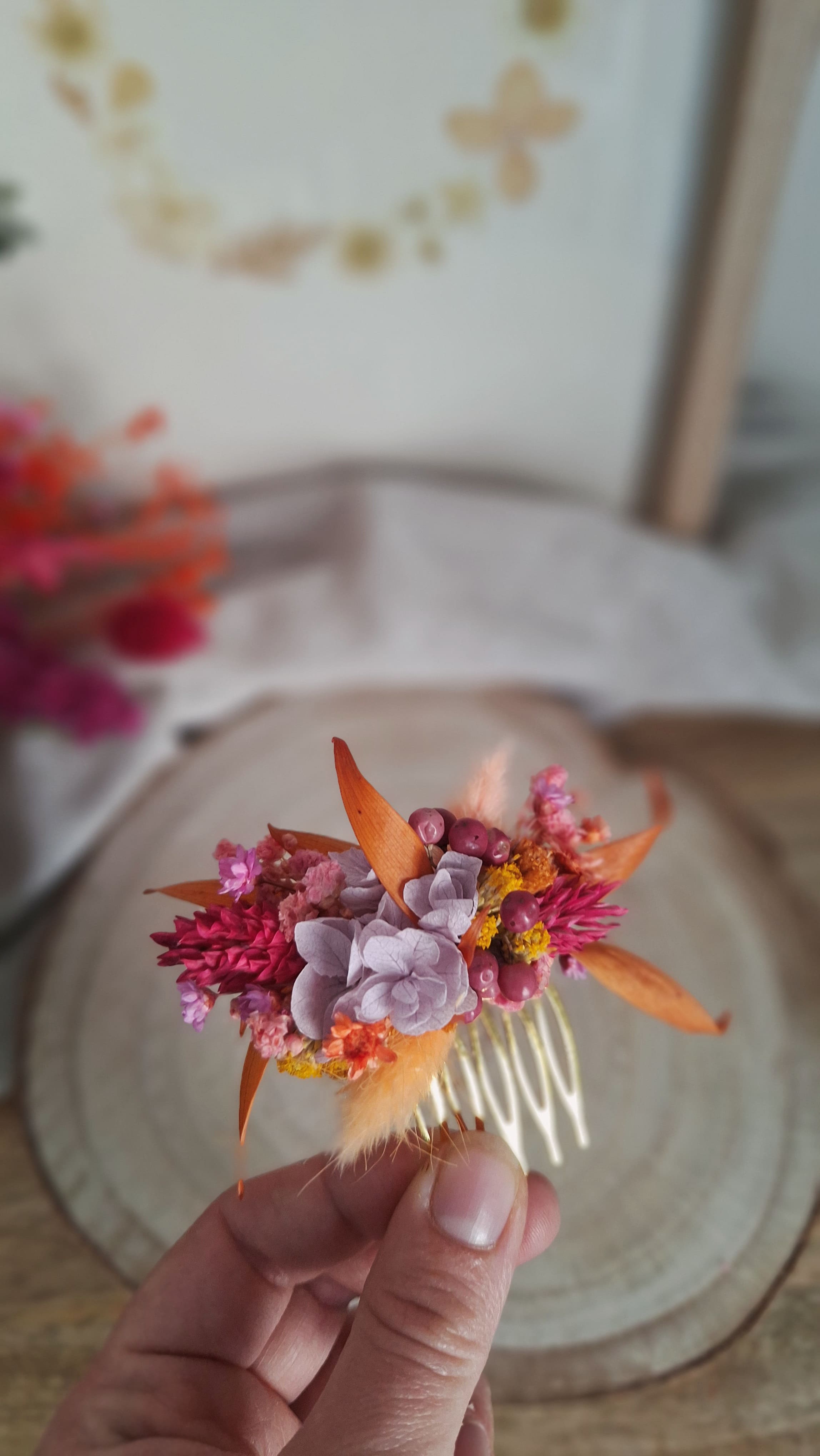 Mini Peigne en fleurs séchées - Thaïs