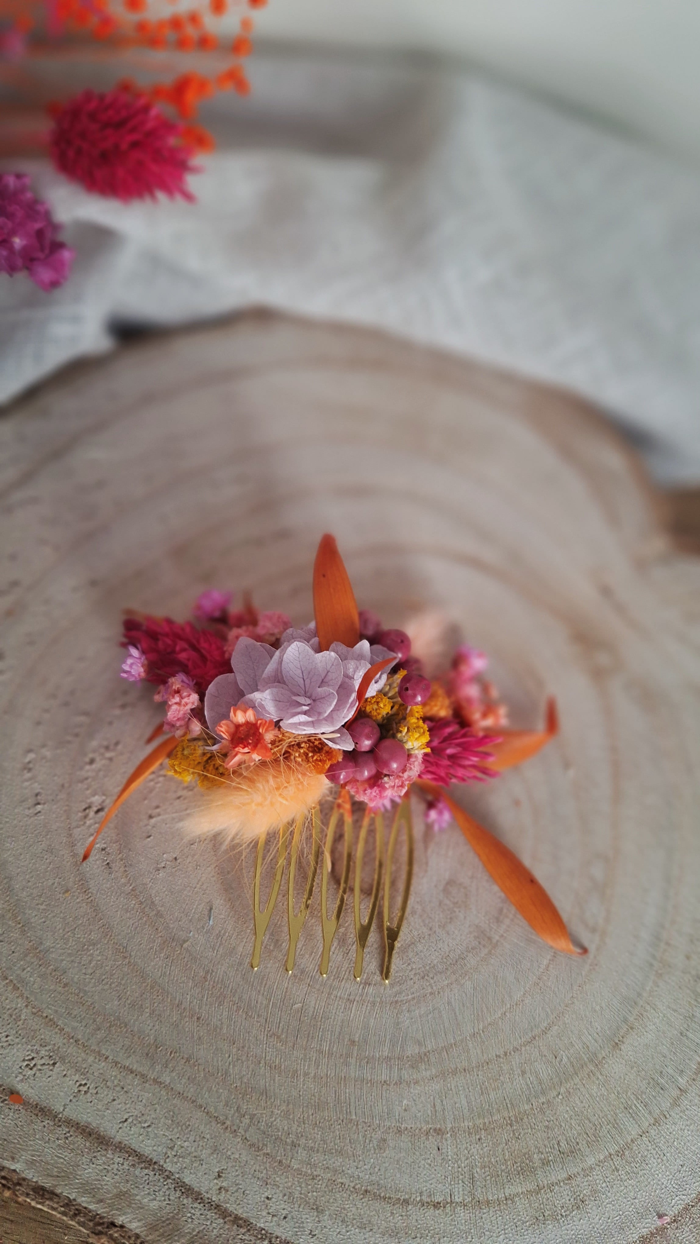 Mini Peigne en fleurs séchées - Thaïs