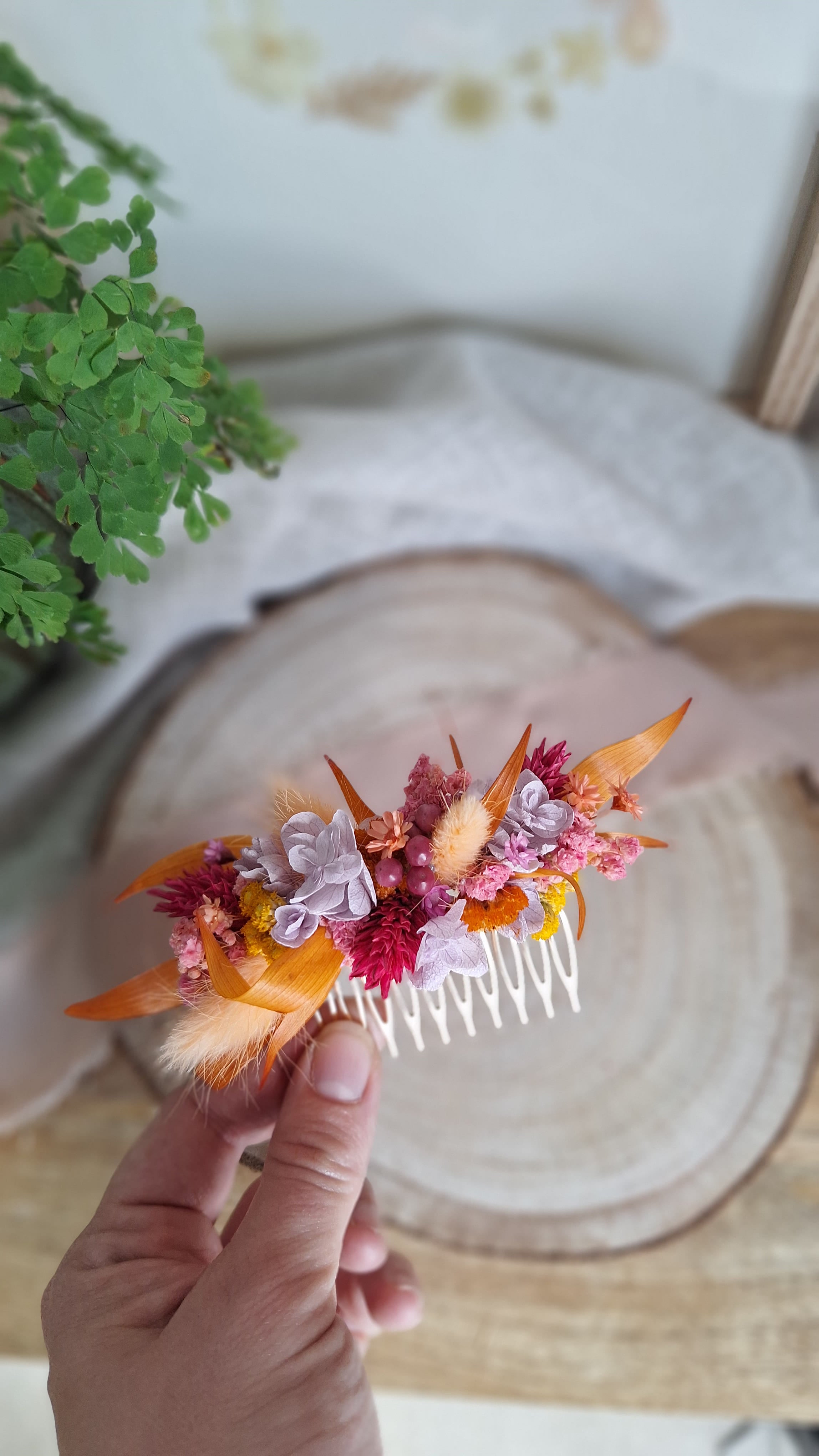 Peigne en fleurs séchées - Thaïs