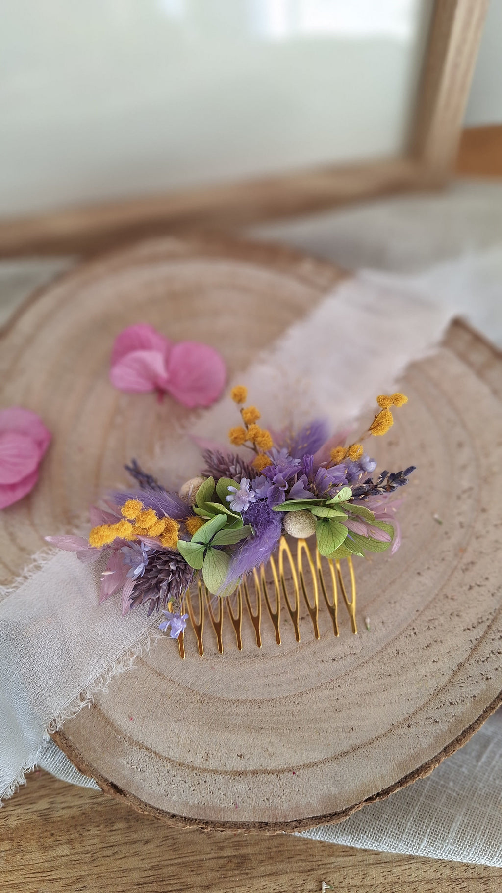 Peigne en fleurs séchées - Fleuriste Eure et Loir - Fleuriste Bretoncelles - Fleuriste Le Perche - Livraison France