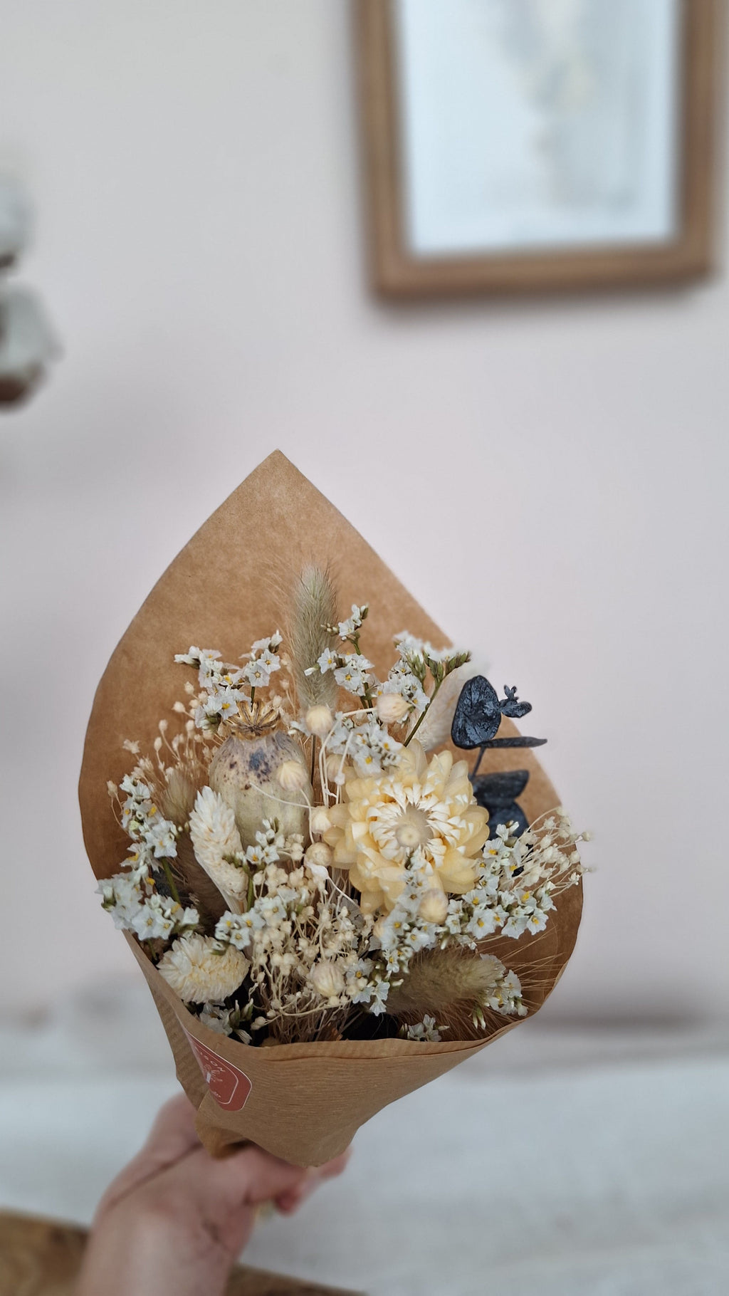 Petit bouquet fleurs séchées  champêtre blanc - adapté à un soliflore - livraison France - Maison Marceline