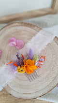 Peigne en fleurs séchées mauve orange printanier- Fleuriste Eure et Loir - Fleuriste Bretoncelles - Fleuriste Le Perche - Livraison France