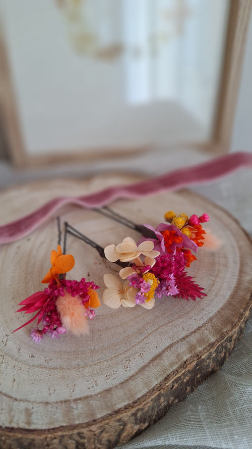 Epingle à chignon fleurie colorée durable - Fleuriste Eure et Loir, fleuriste orne, Fleuriste le perche, Fleuriste Bretoncelles