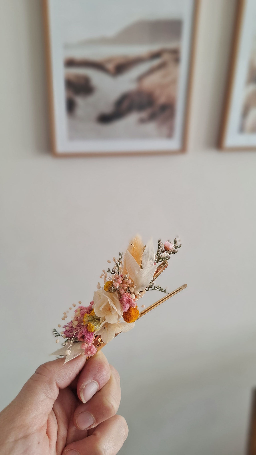 Grande Pince cheveux en fleurs séchées et stabilisée - Printemps