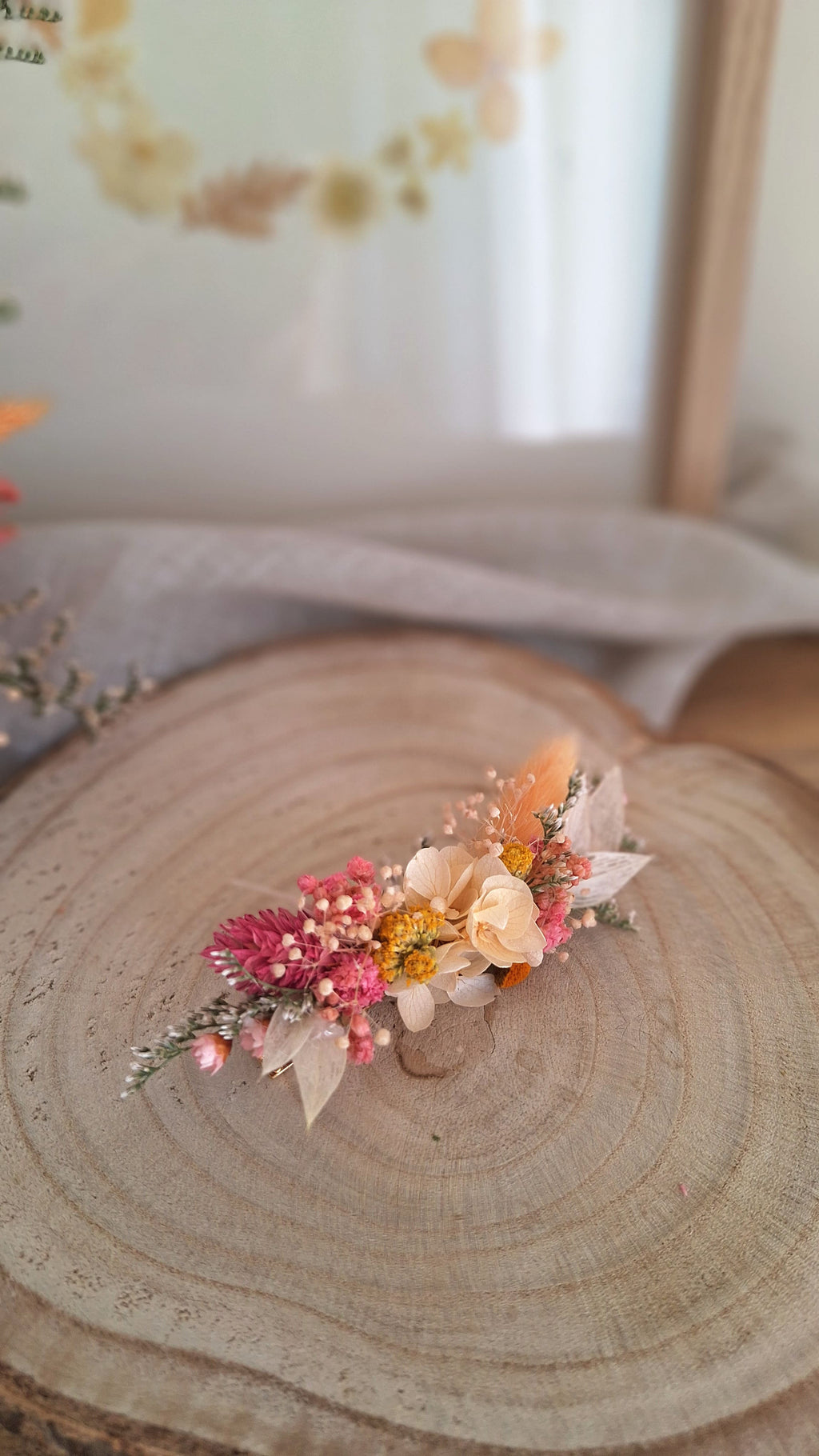 Grande Pince cheveux en fleurs séchées et stabilisée - Printemps