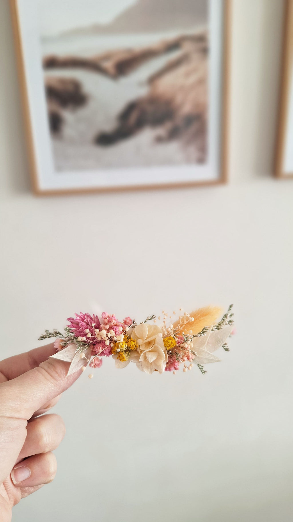 Grande Pince cheveux en fleurs séchées et stabilisée - Printemps